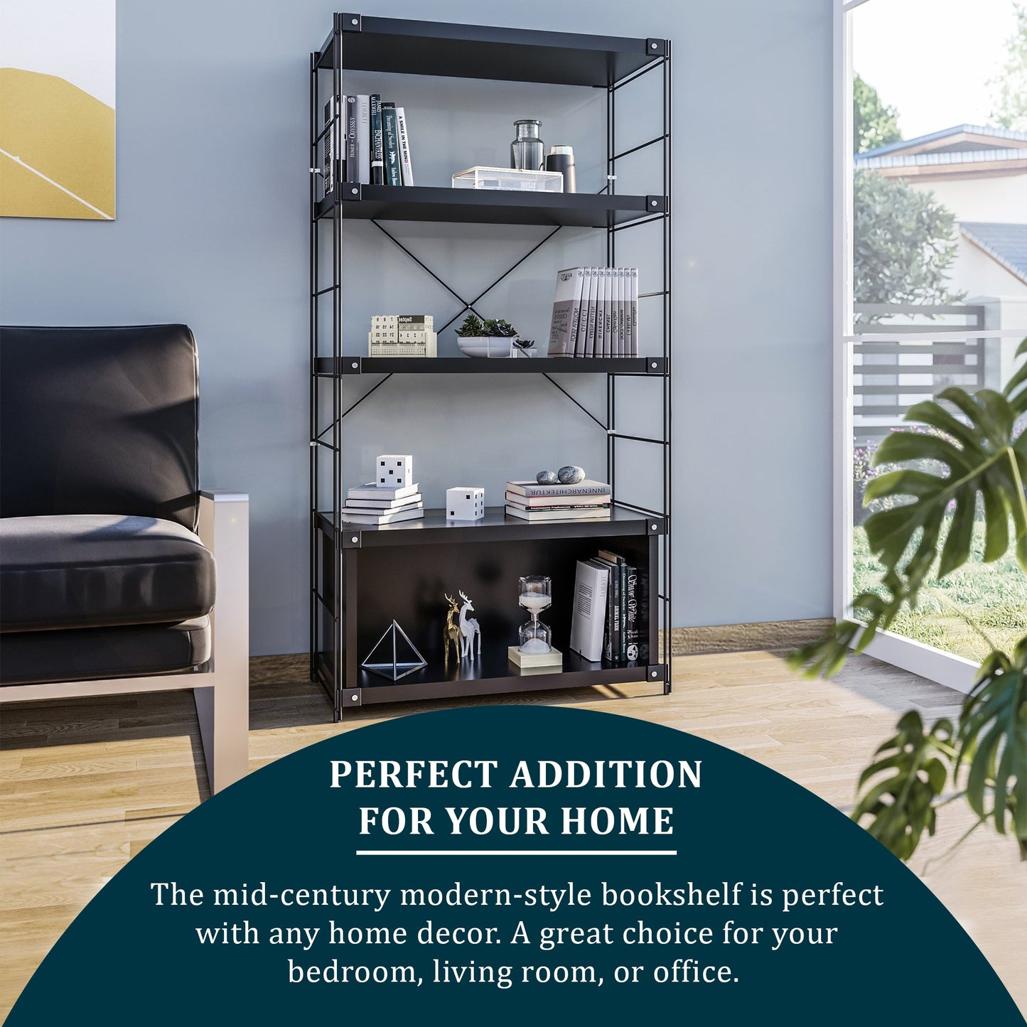 Brentwood Etagere Bookcase with White Powder Coated Steel Frame and Melamine Board Shelves