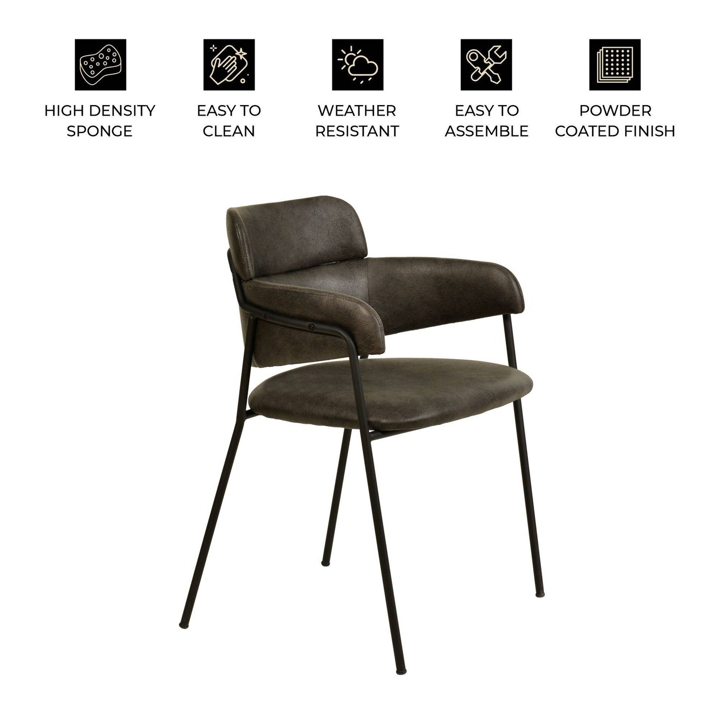 Axis Upholstered Dining Chair with Powder-Coated Stainless Steel Legs Set of 2