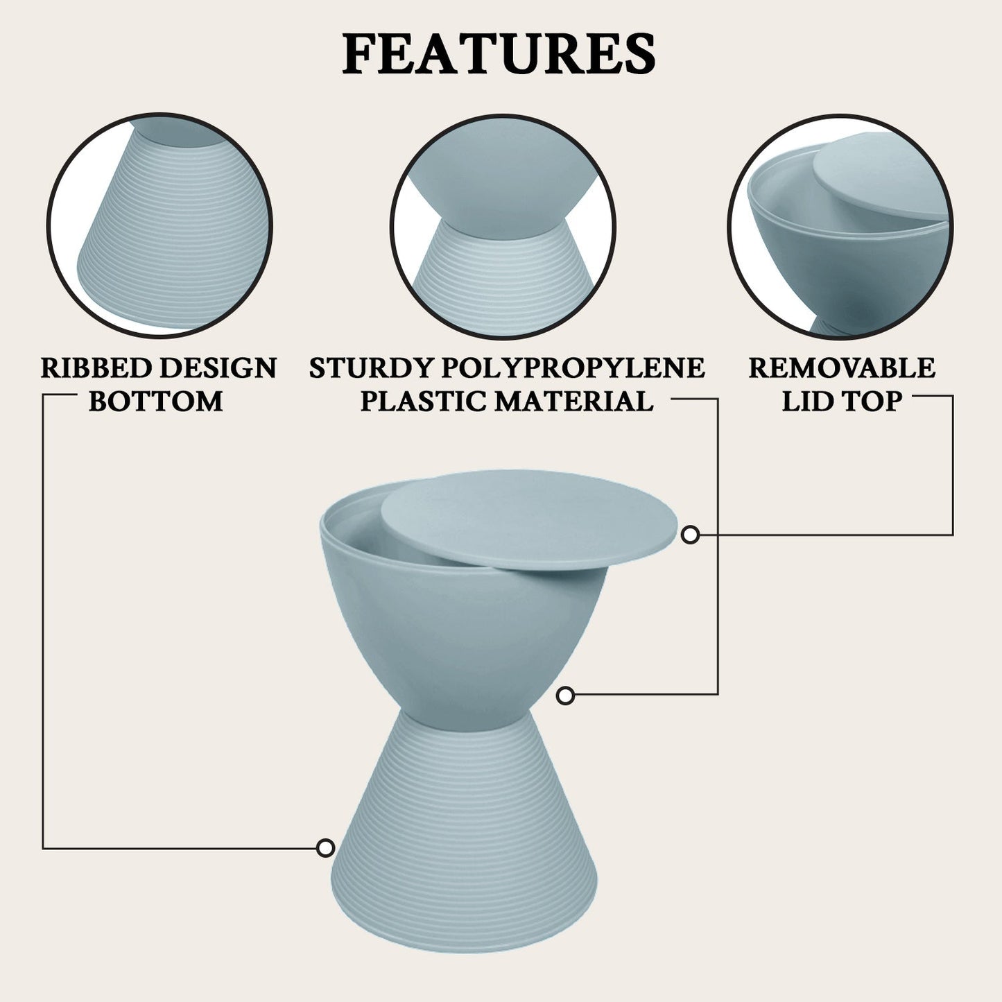 Boyd Storage Round Side End Table in Polypropylene Plastic