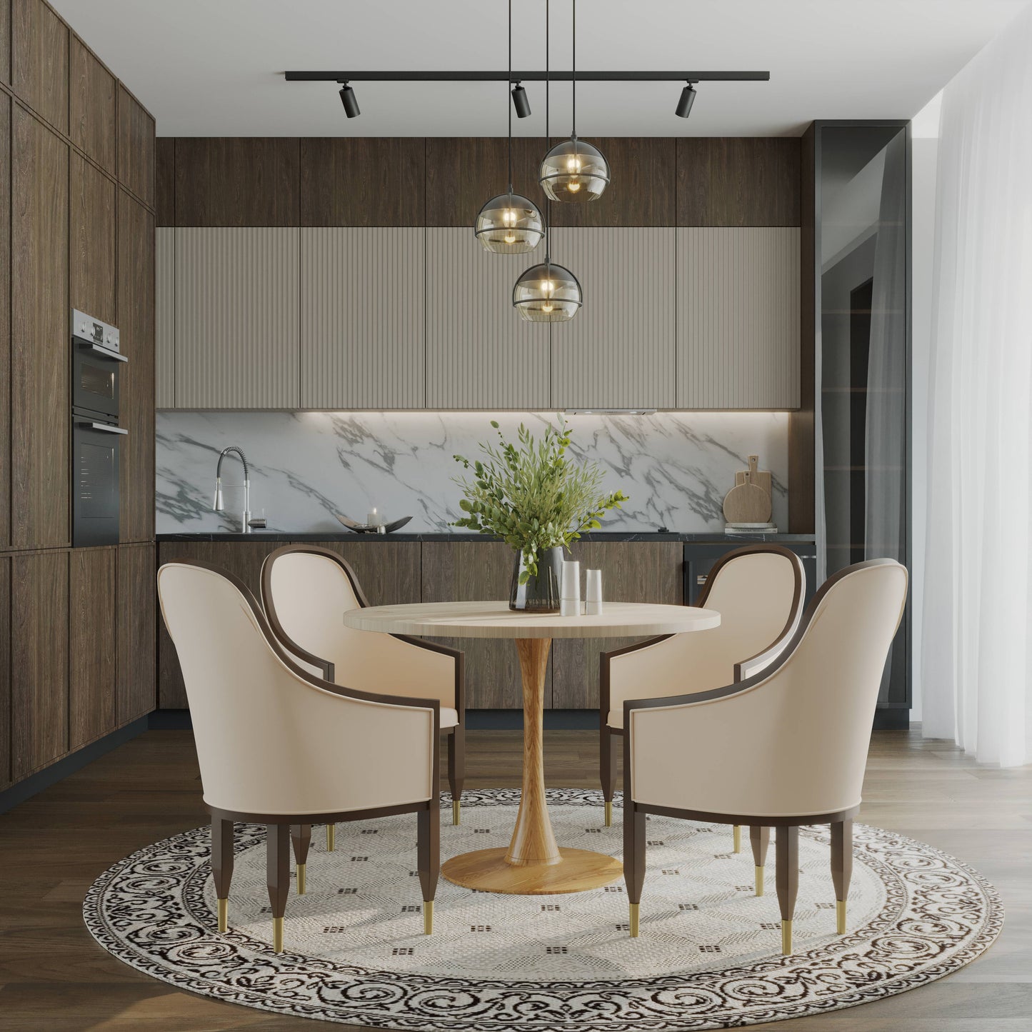 Bristol 35" Round Dining Table Wood Transfer Cherry/Natural/Walnut Base with MDF Table Top