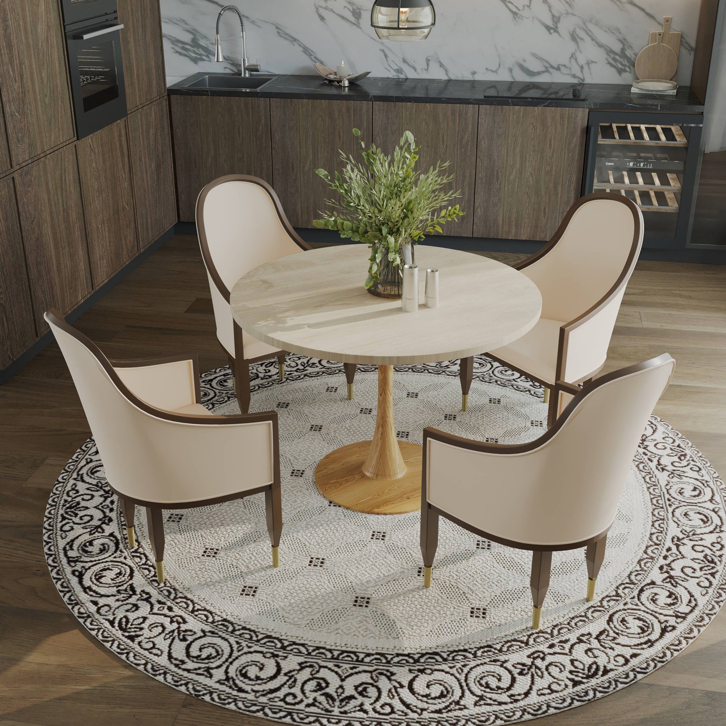 Bristol 35" Round Dining Table Wood Transfer Cherry/Natural/Walnut Base with MDF Table Top