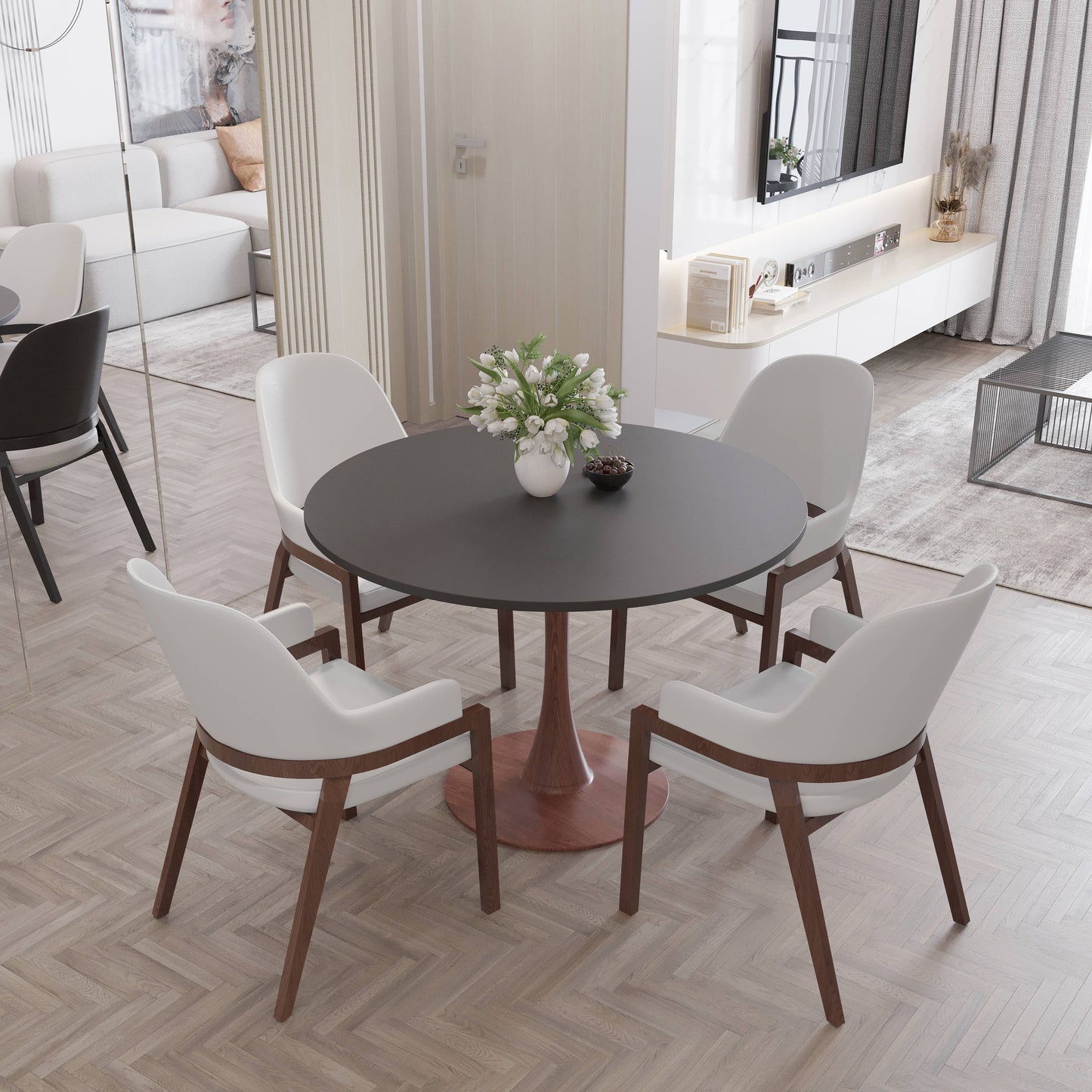 Bristol 35" Round Dining Table Wood Transfer Cherry/Natural/Walnut Base with MDF Table Top