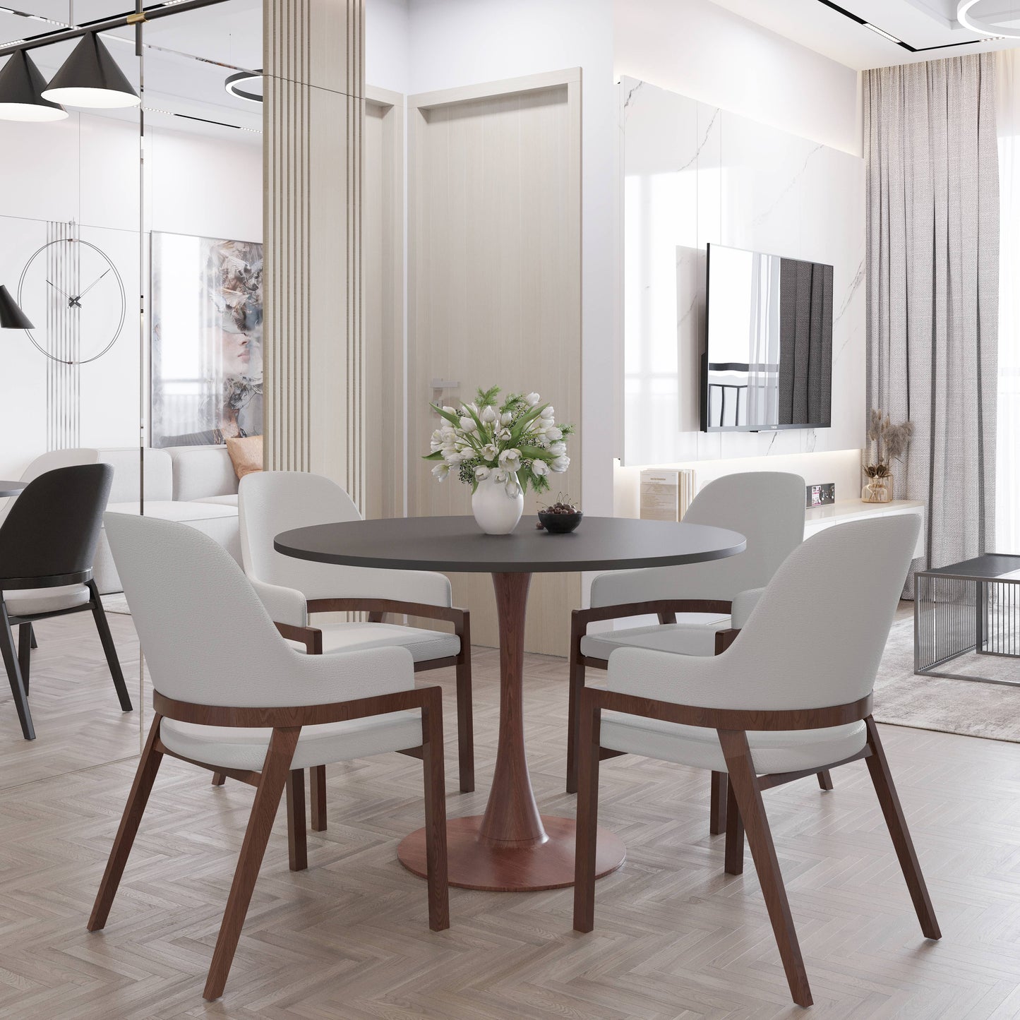 Bristol 35" Round Dining Table Wood Transfer Cherry/Natural/Walnut Base with MDF Table Top