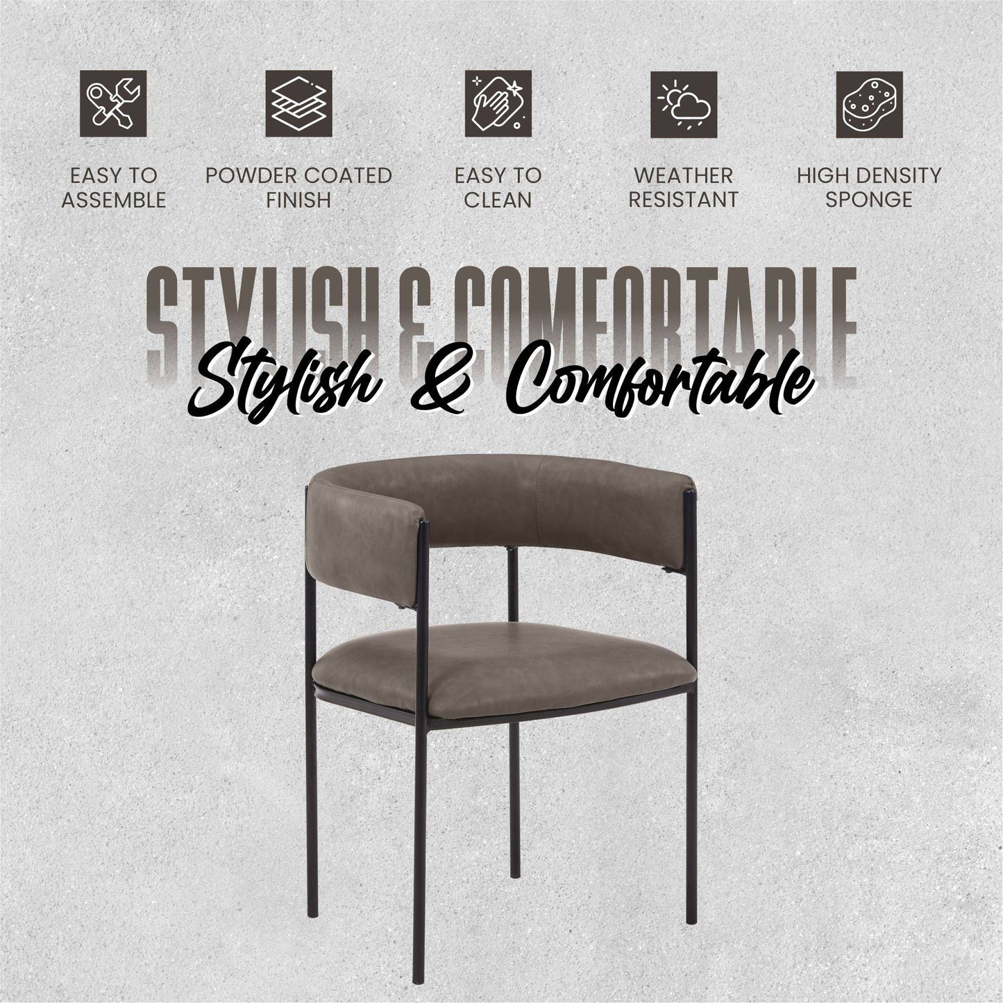 Cyril Dining Chair in Leather/Velvet with Open Back Design and Powder-Coated Iron Frame Set of 4