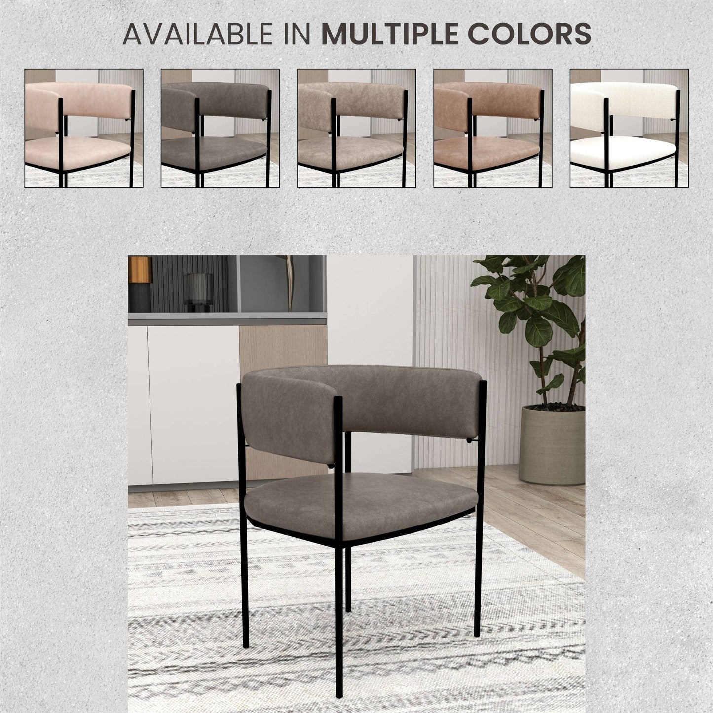 Cyril Dining Chair in Leather/Velvet with Open Back Design and Powder-Coated Iron Frame Set of 4