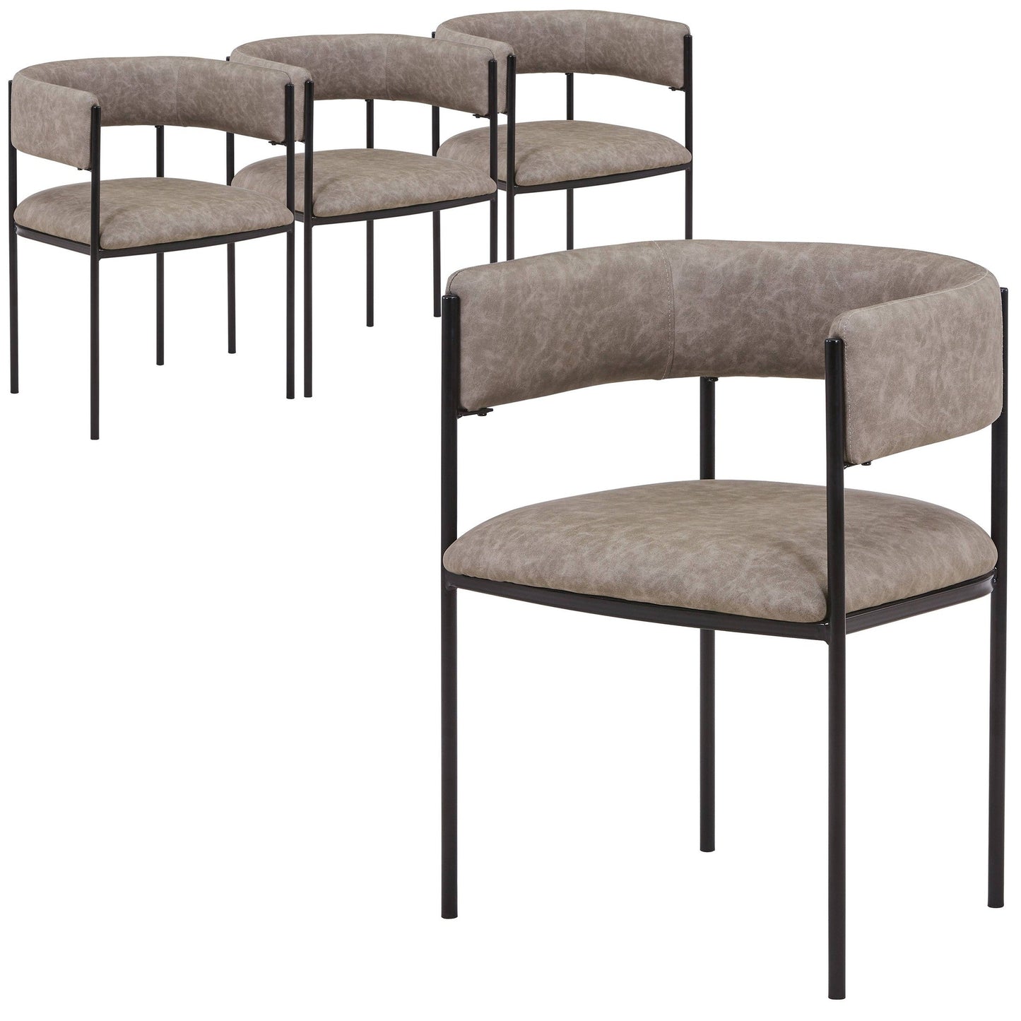 Cyril Dining Chair in Leather/Velvet with Open Back Design and Powder-Coated Iron Frame Set of 4