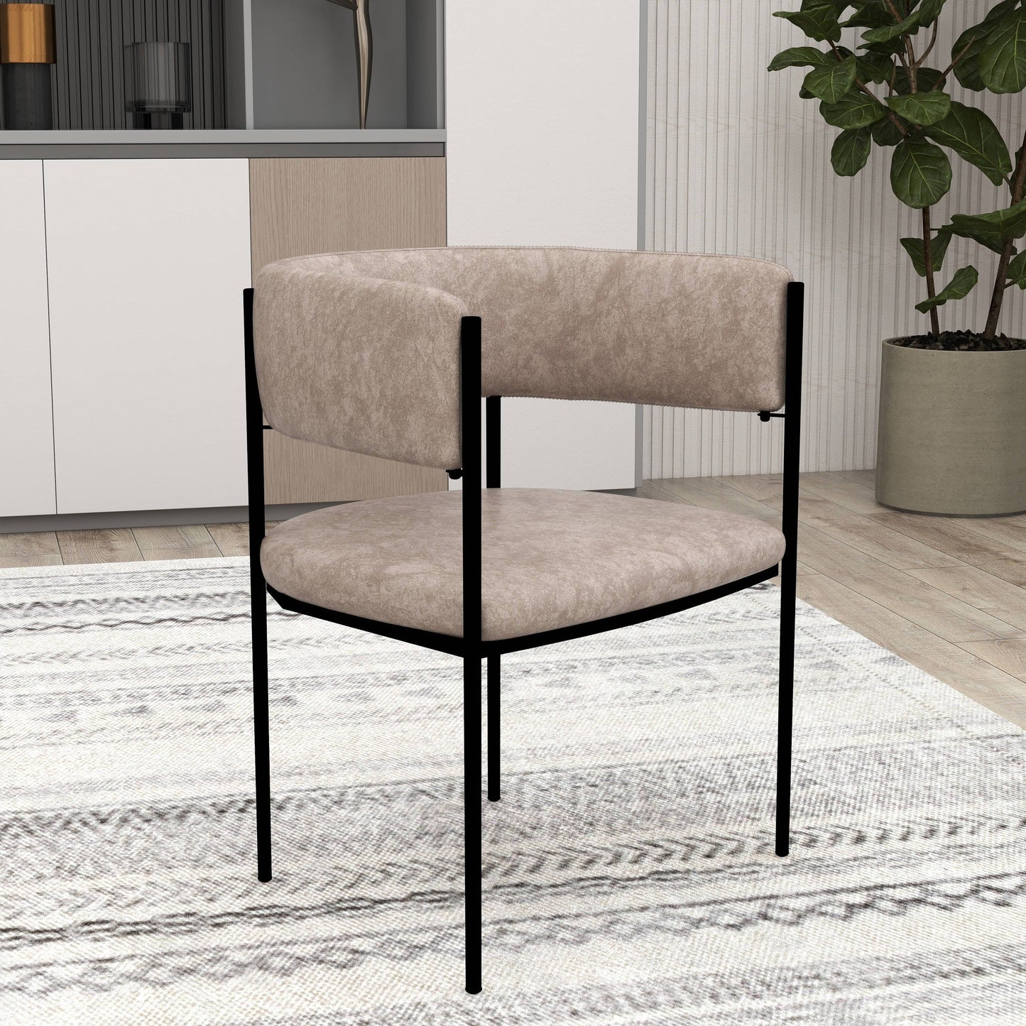 Cyril Dining Chair in Leather/Velvet with Open Back Design and Powder-Coated Iron Frame Set of 4