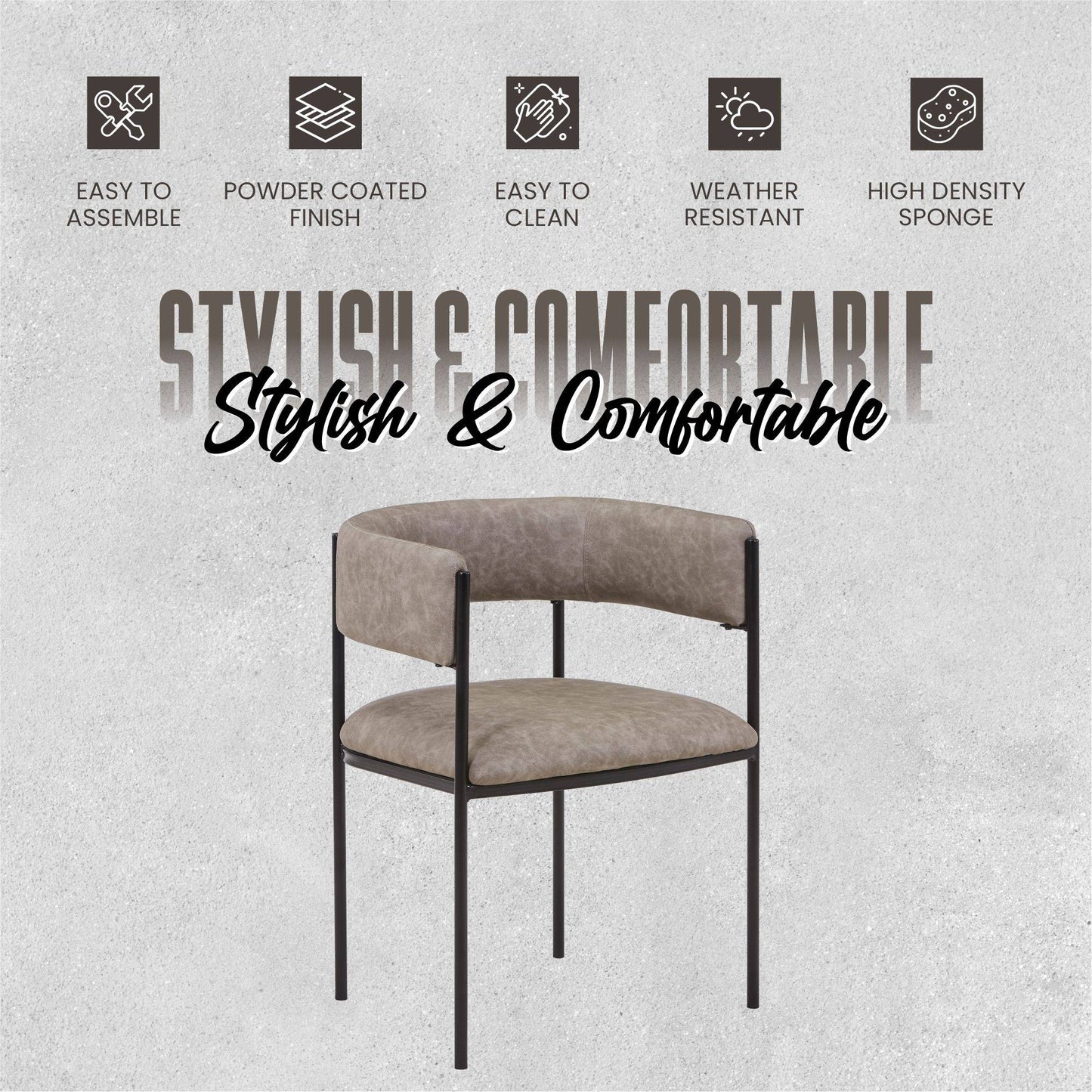Cyril Dining Chair in Leather/Velvet with Open Back Design and Powder-Coated Iron Frame Set of 4