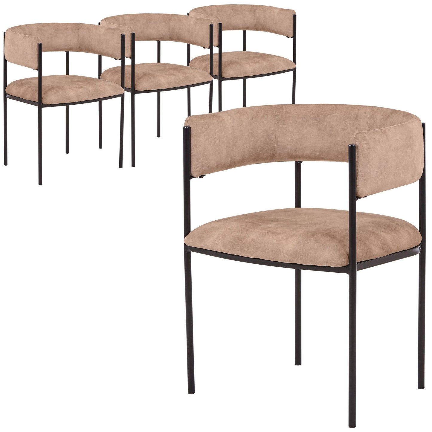 Cyril Dining Chair in Leather/Velvet with Open Back Design and Powder-Coated Iron Frame Set of 4