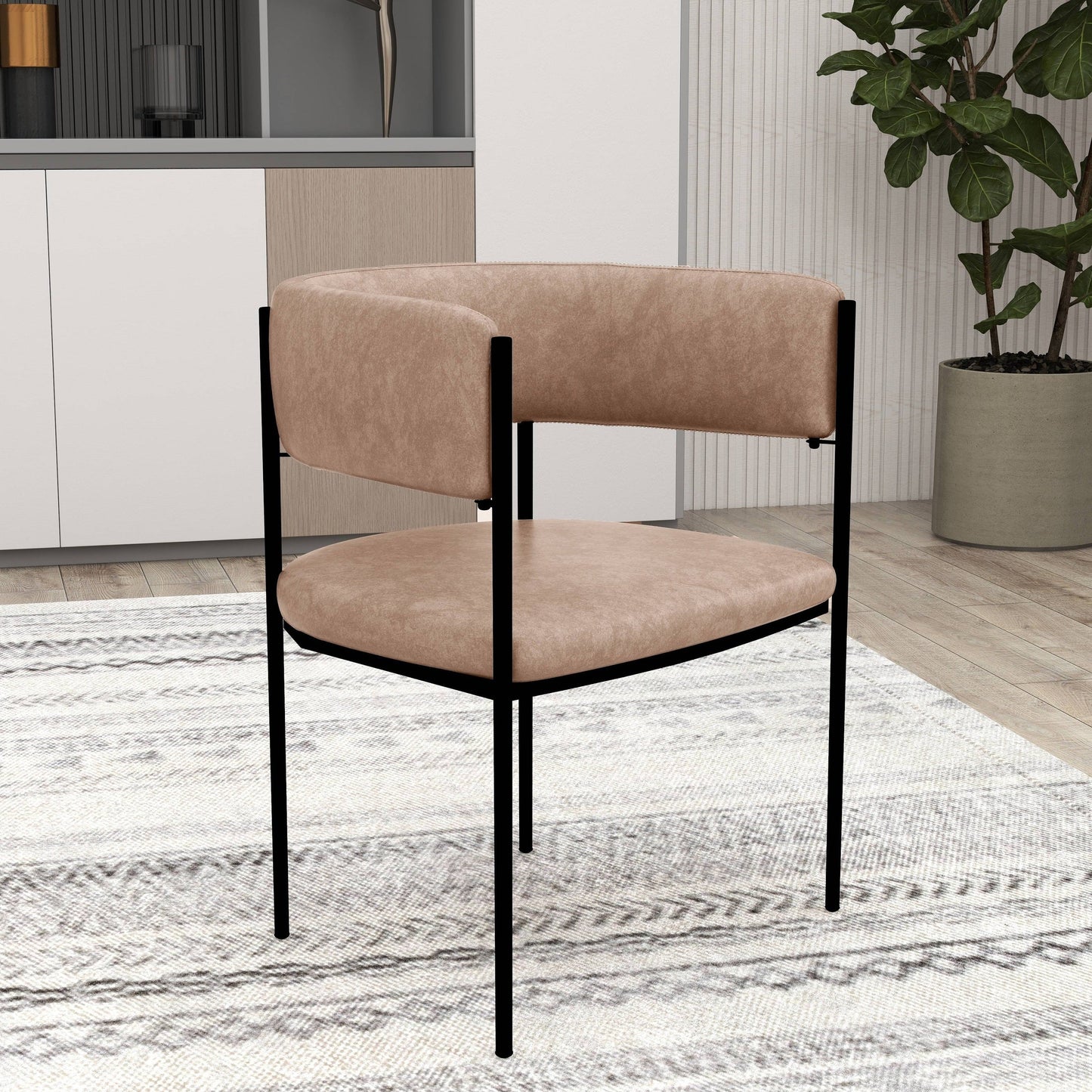Cyril Dining Chair in Leather/Velvet with Open Back Design and Powder-Coated Iron Frame Set of 4