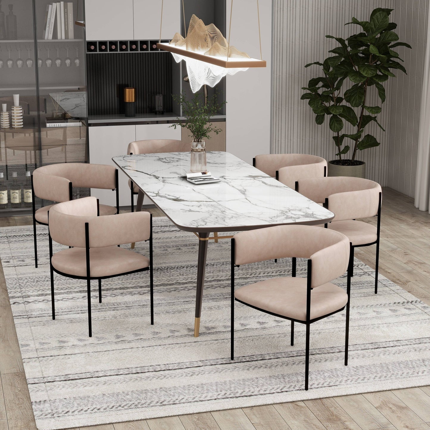 Cyril Dining Chair in Leather/Velvet with Open Back Design and Powder-Coated Iron Frame Set of 2