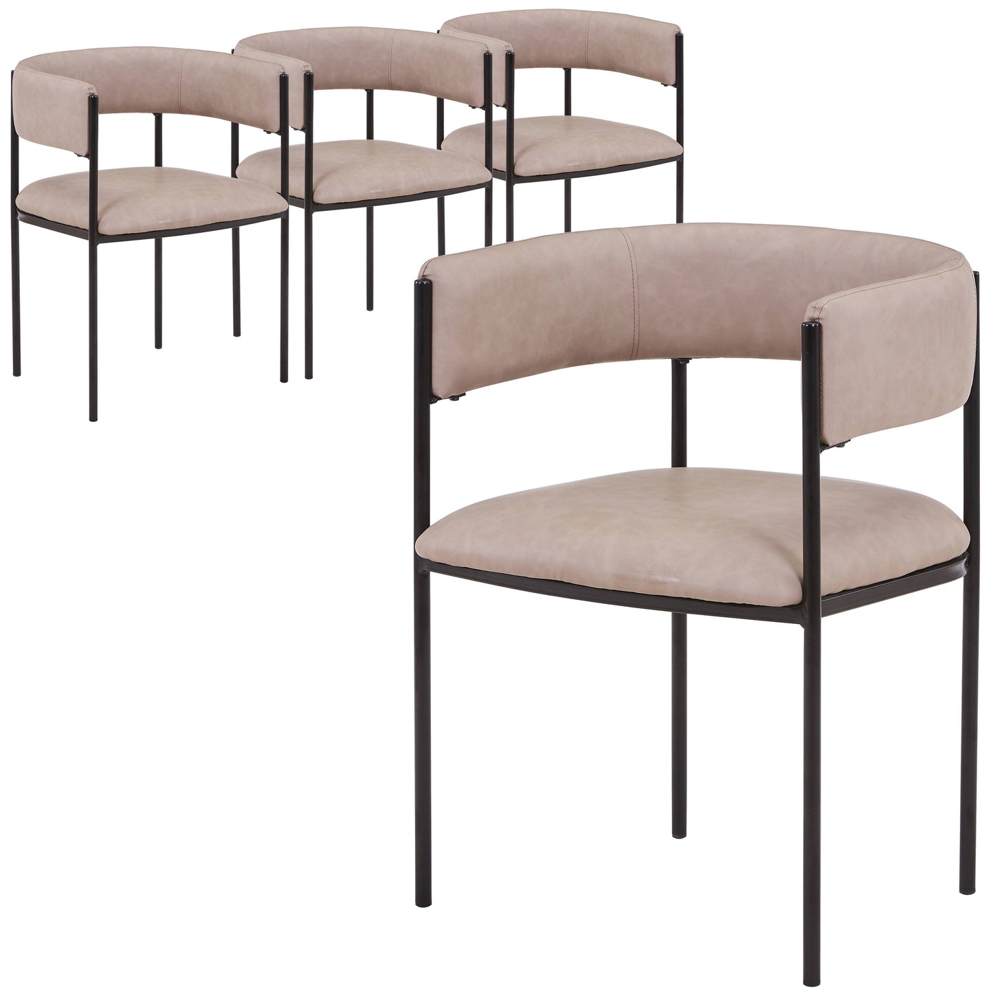 Cyril Dining Chair in Leather/Velvet with Open Back Design and Powder-Coated Iron Frame Set of 4