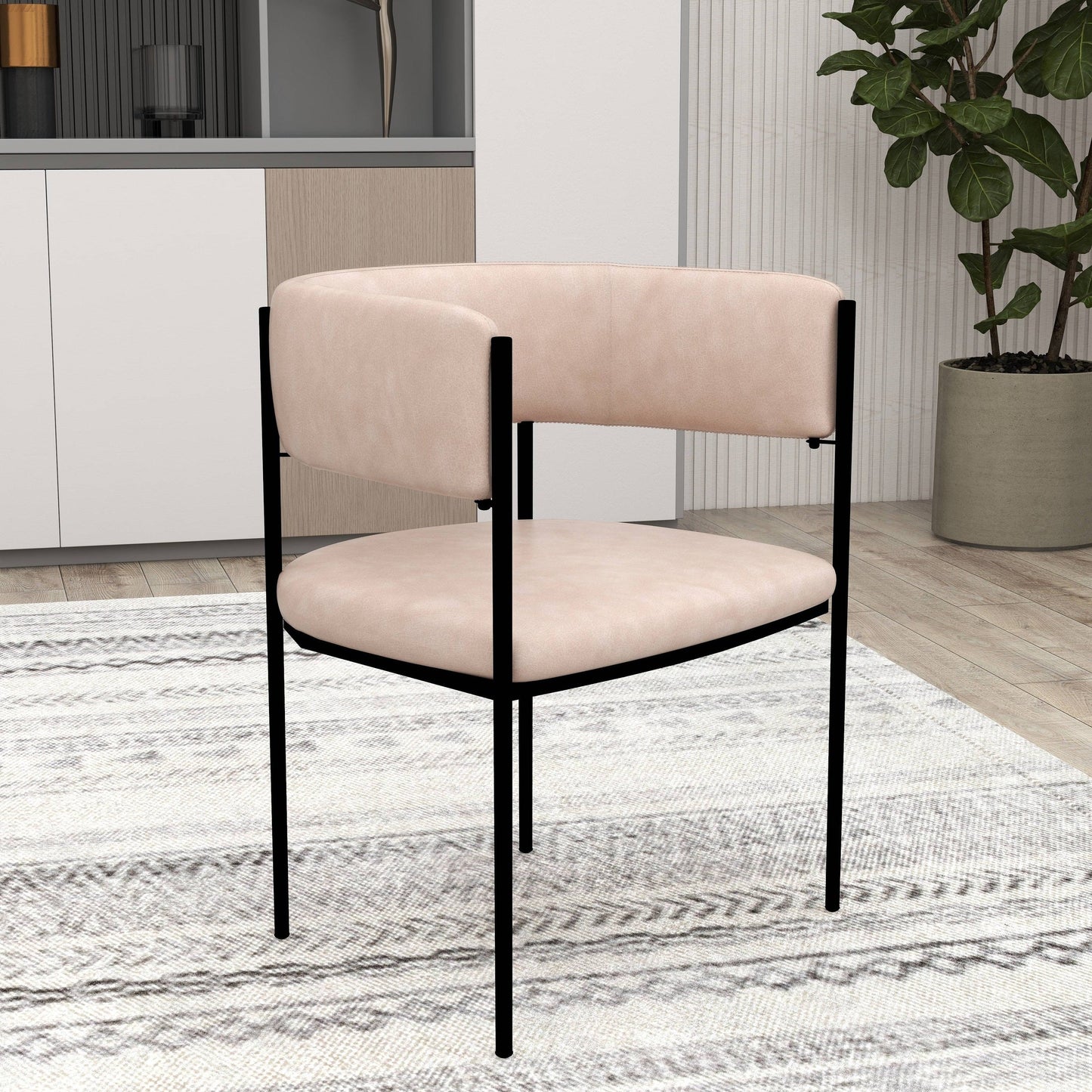 Cyril Dining Chair in Leather/Velvet with Open Back Design and Powder-Coated Iron Frame Set of 4