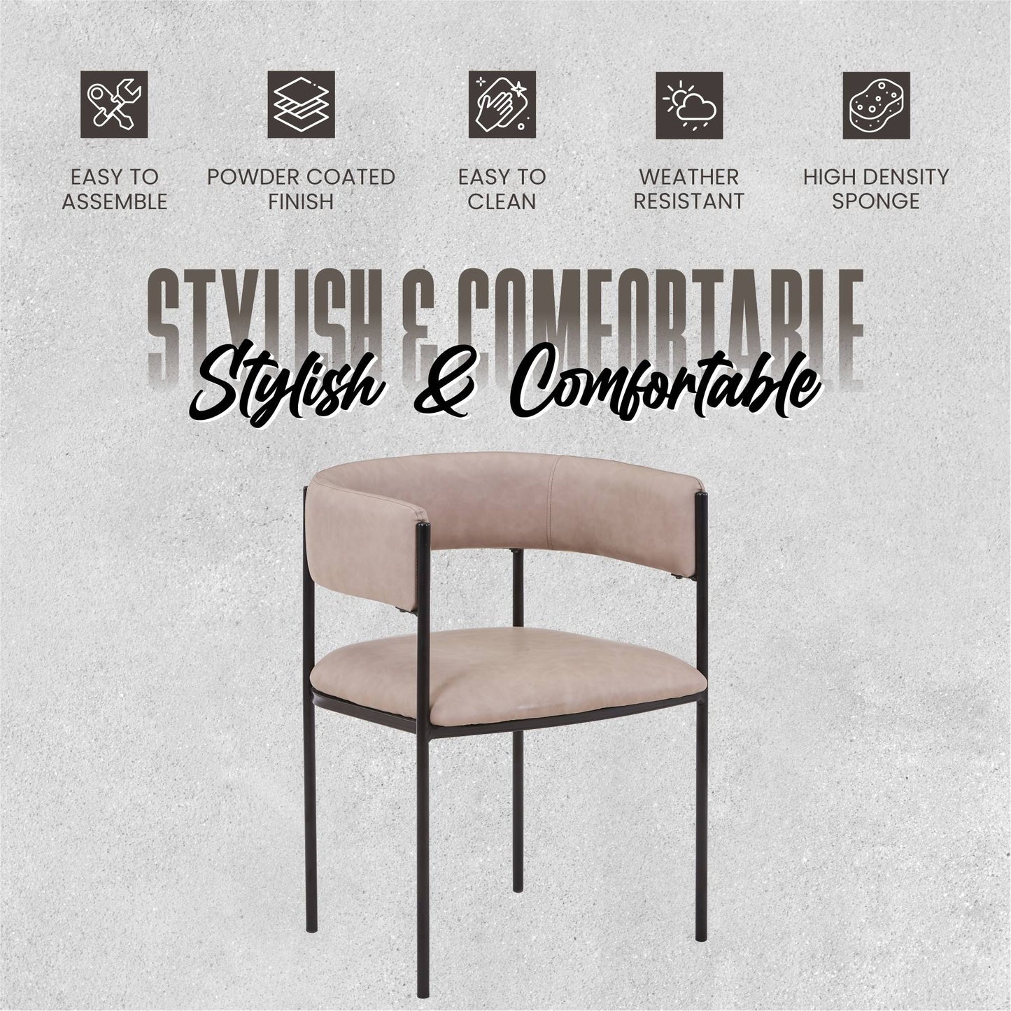 Cyril Dining Chair in Leather/Velvet with Open Back Design and Powder-Coated Iron Frame Set of 4