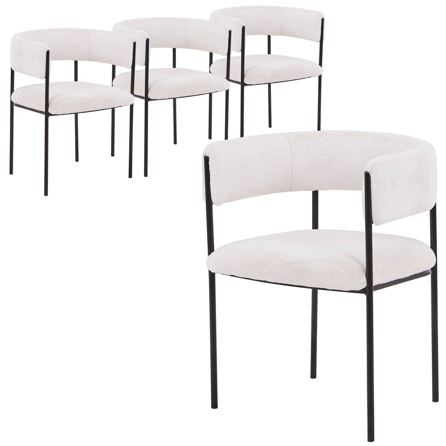 Cyril Dining Chair in Leather/Velvet with Open Back Design and Powder-Coated Iron Frame Set of 4