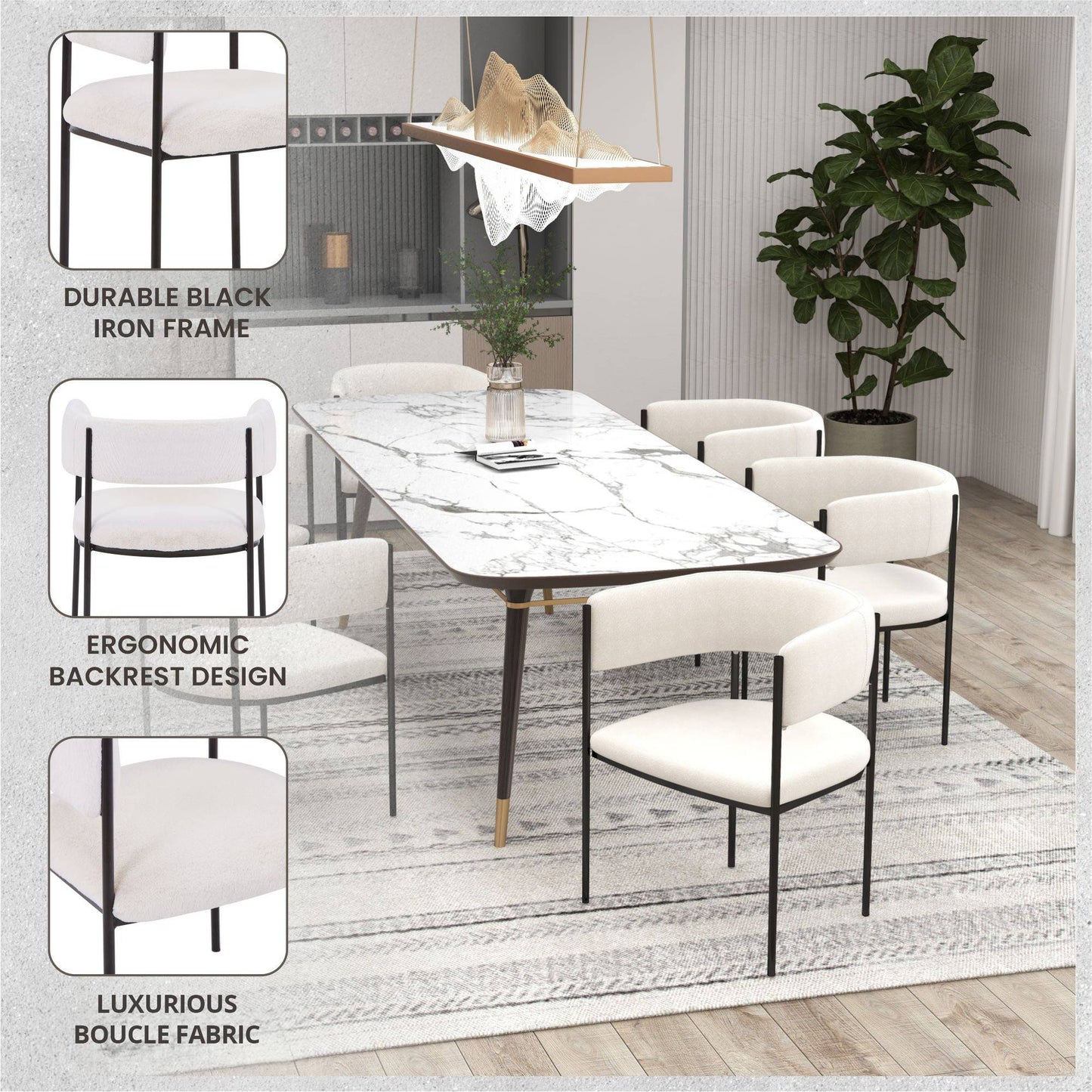Cyril Dining Chair in Leather/Velvet with Open Back Design and Powder-Coated Iron Frame Set of 4