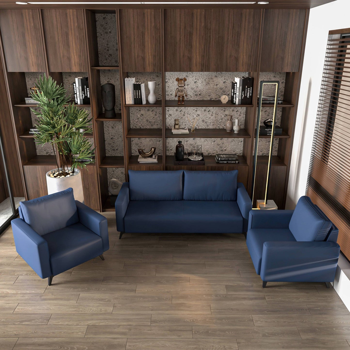 Inno 3-Piece Leather Sofa Set with 2 Single-Seater and a Three-Seater Sofa with Stainless Steel Legs