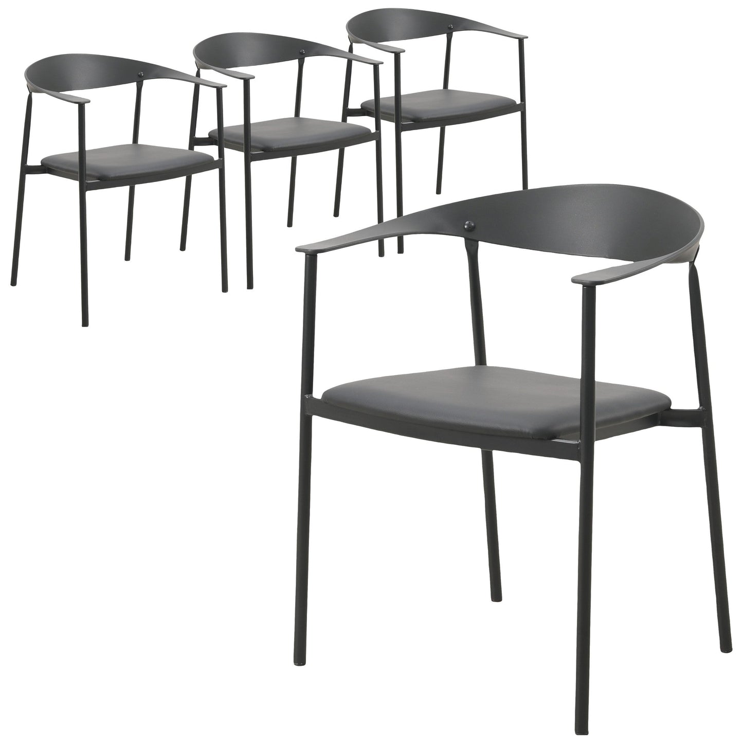 Kora Leather Dining Chair with Open-Back Design and Stainless Steel Frame and Legs Set of 4