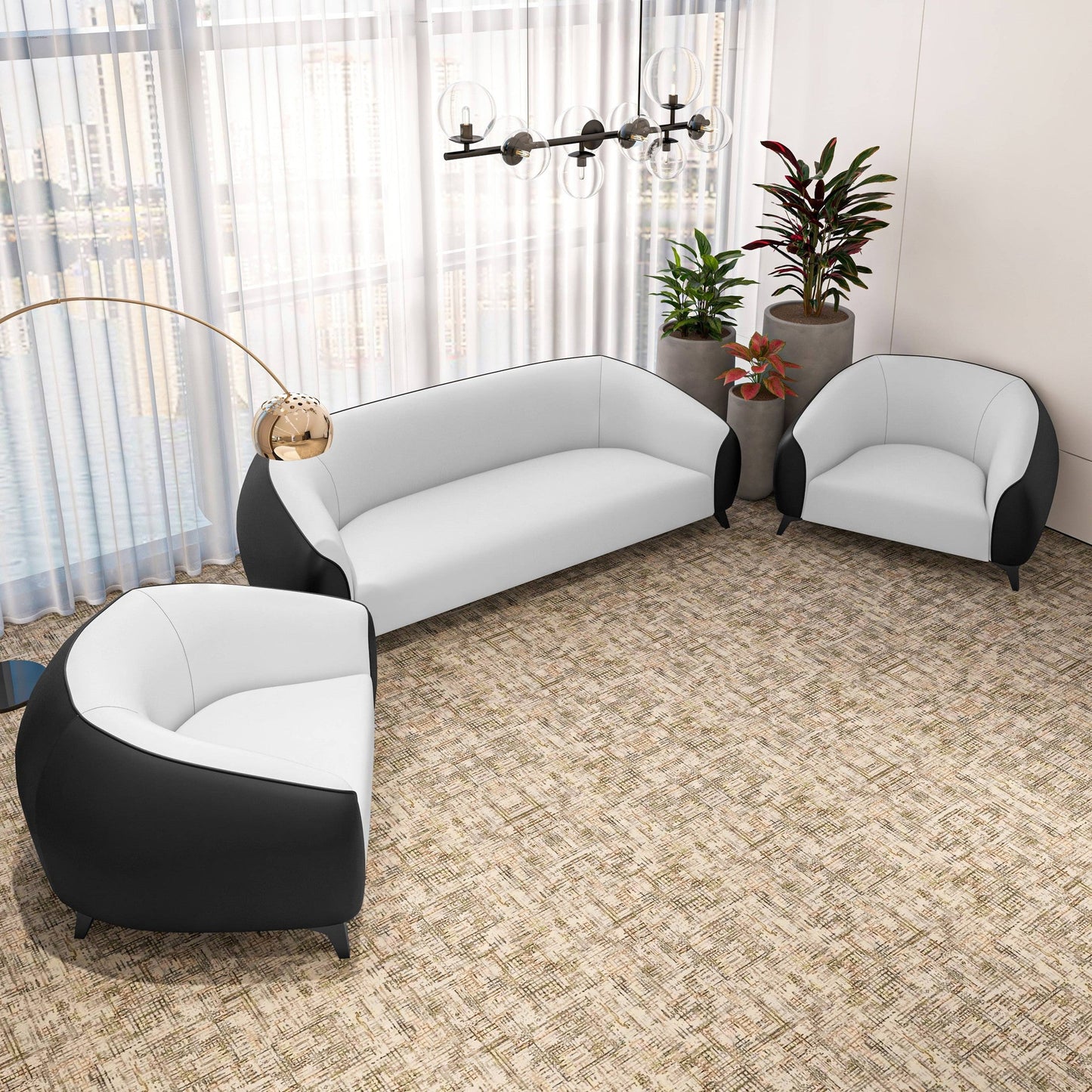 Opula 3-Piece Leather Sofa Set with Solid Wood Frame and Stainless Steel Legs
