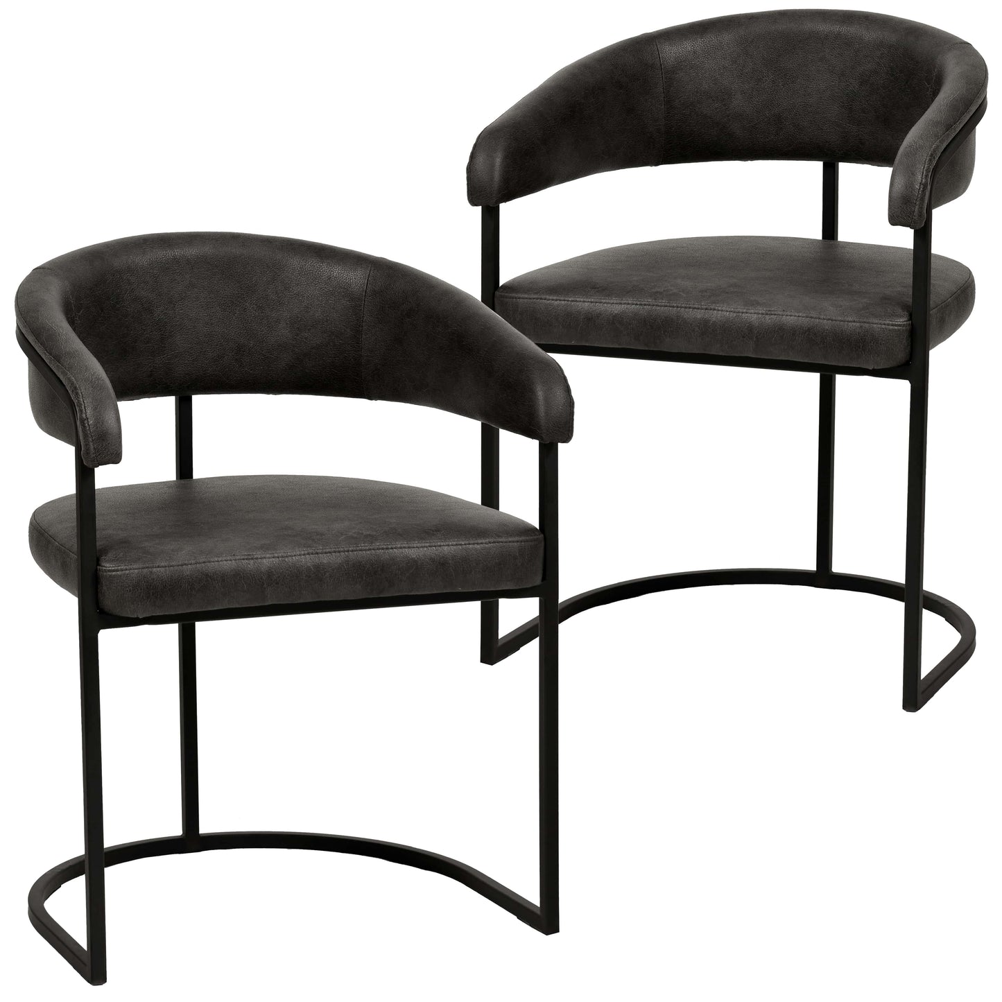 Aero Upholstered Dining Chair Curved Back Design Padded Seat in Iron Set of 2