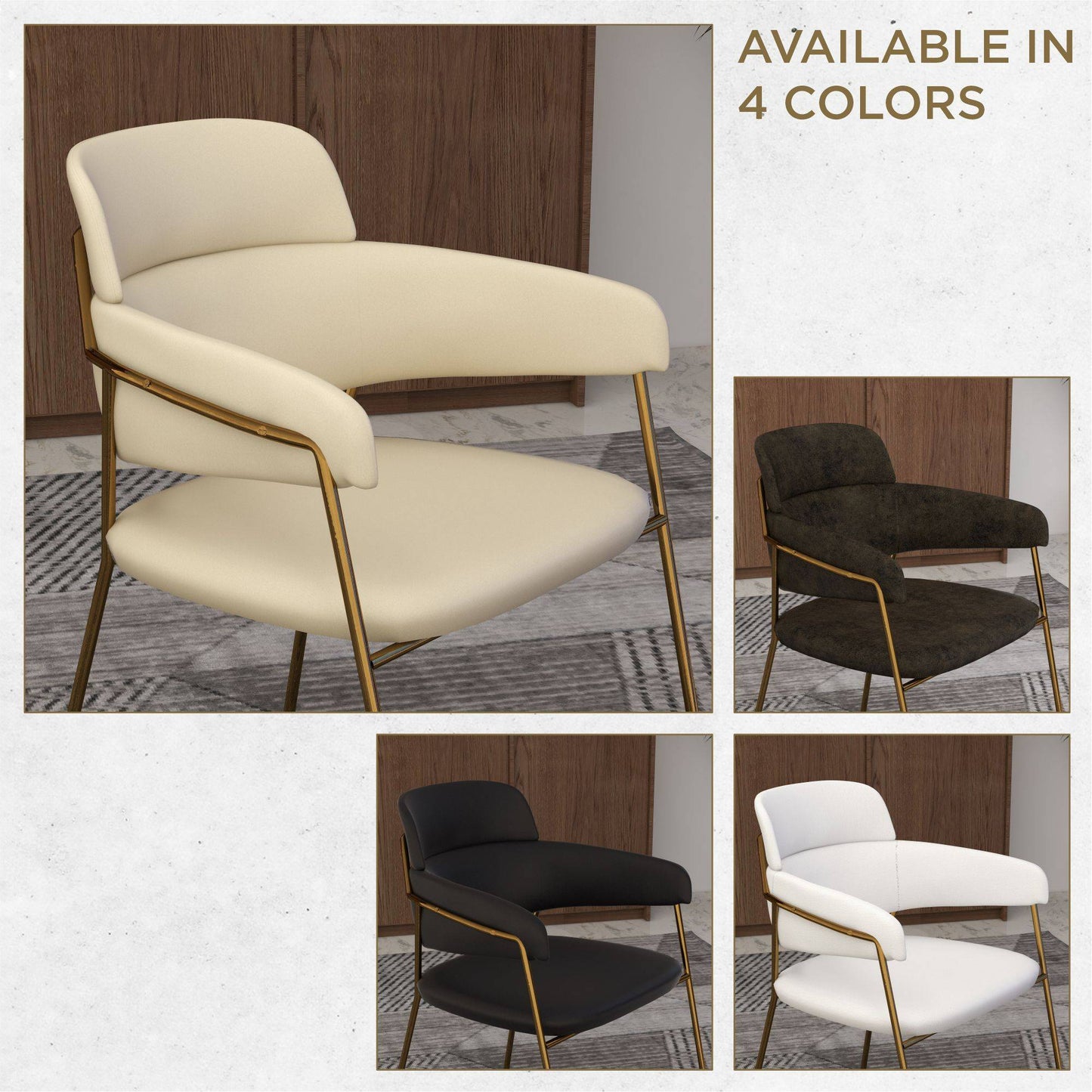 Axis Upholstered Dining Chairs Curved Open-Back & Gold Legs Set of 2