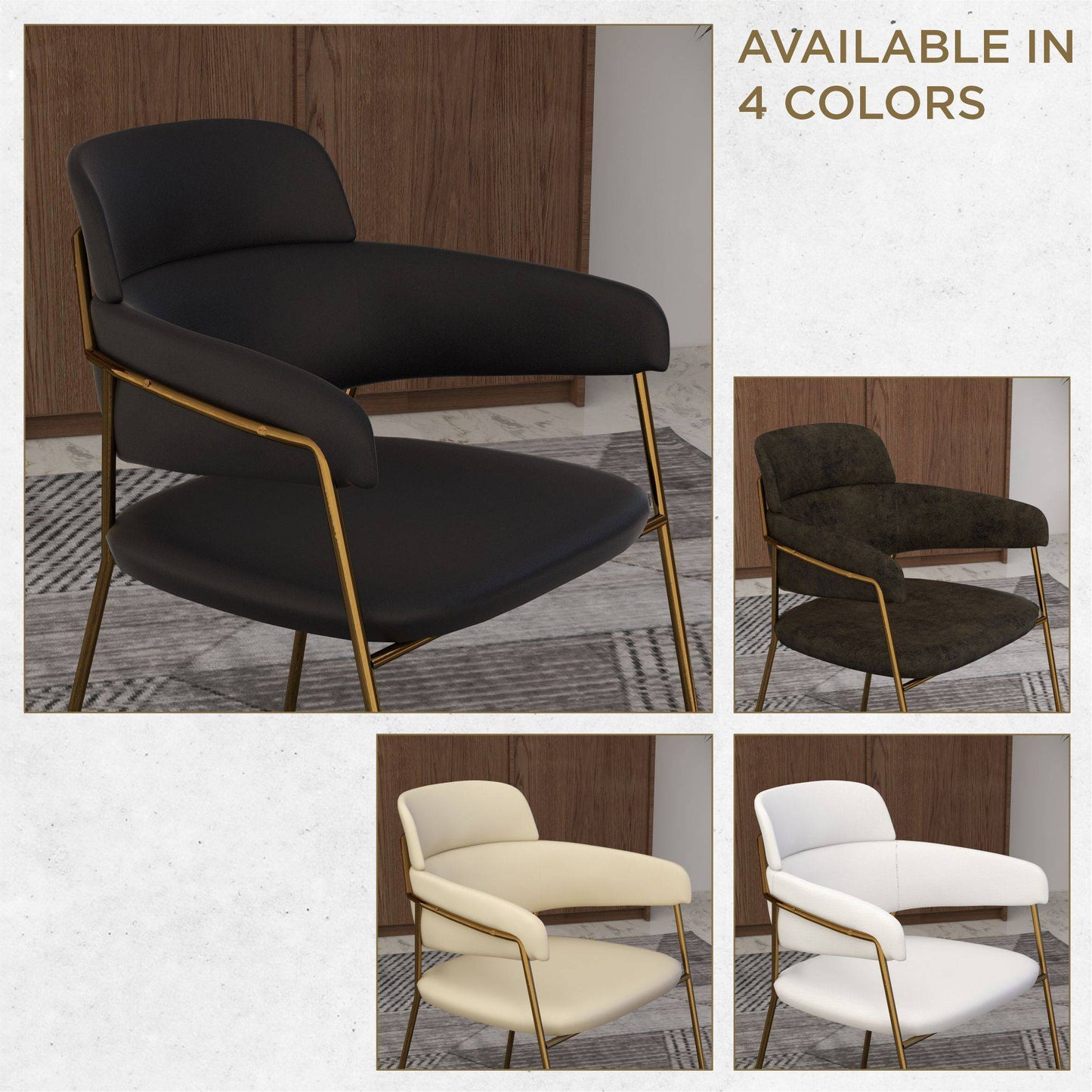Axis Upholstered Dining Chairs Curved Open-Back & Gold Legs Set of 2