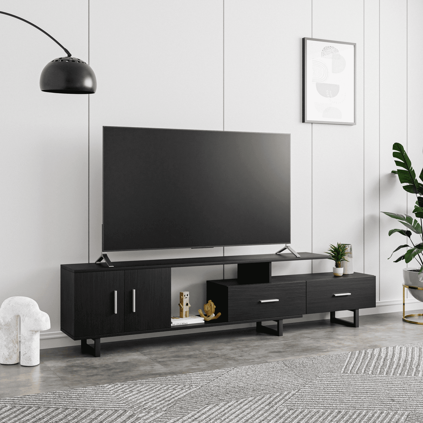 Avery Mid-Century Modern TV Stand with MDF Cabinet and Powder Coated Steel Legs