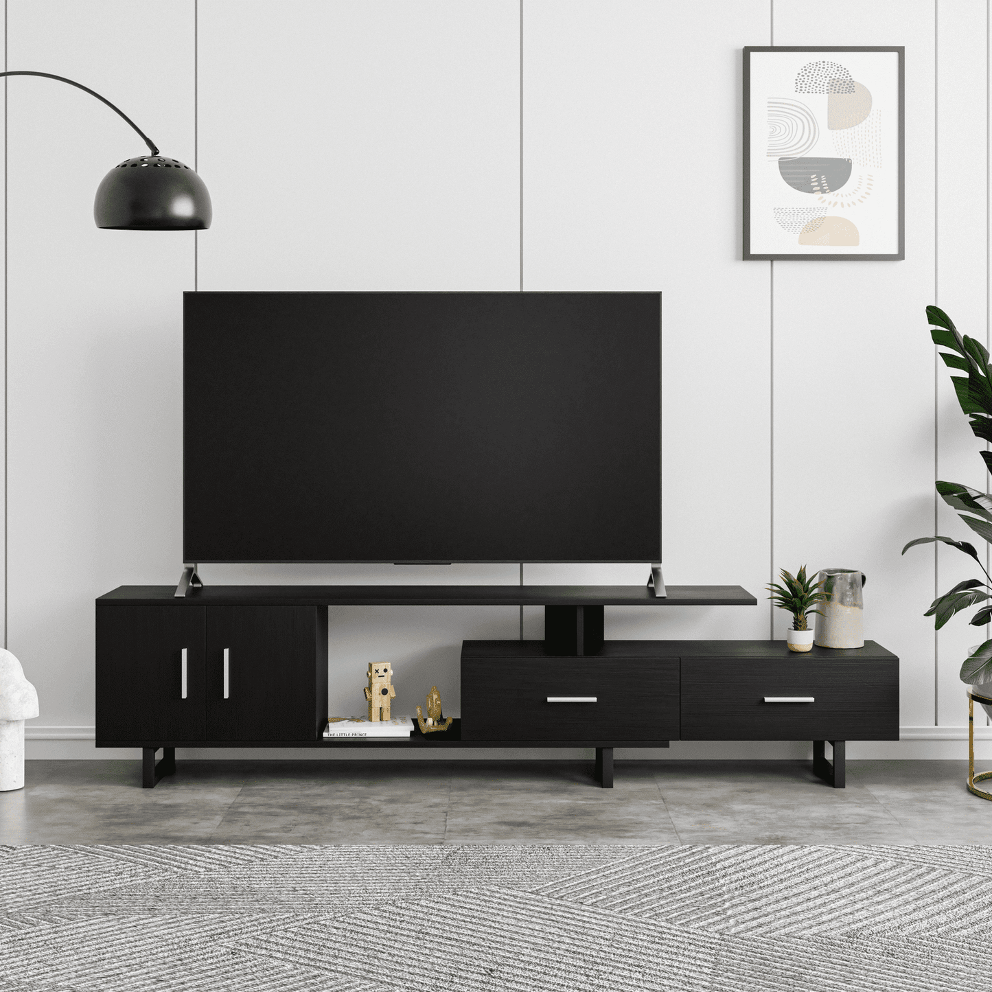 Avery Mid-Century Modern TV Stand with MDF Cabinet and Powder Coated Steel Legs