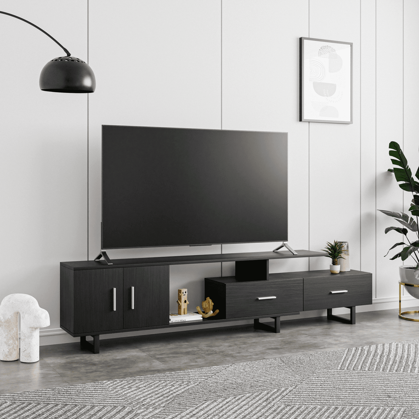 Avery Mid-Century Modern TV Stand with MDF Cabinet and Powder Coated Steel Legs
