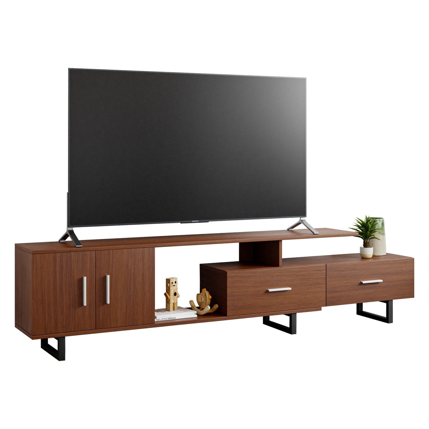 Avery Mid-Century Modern TV Stand with MDF Cabinet and Powder Coated Steel Legs