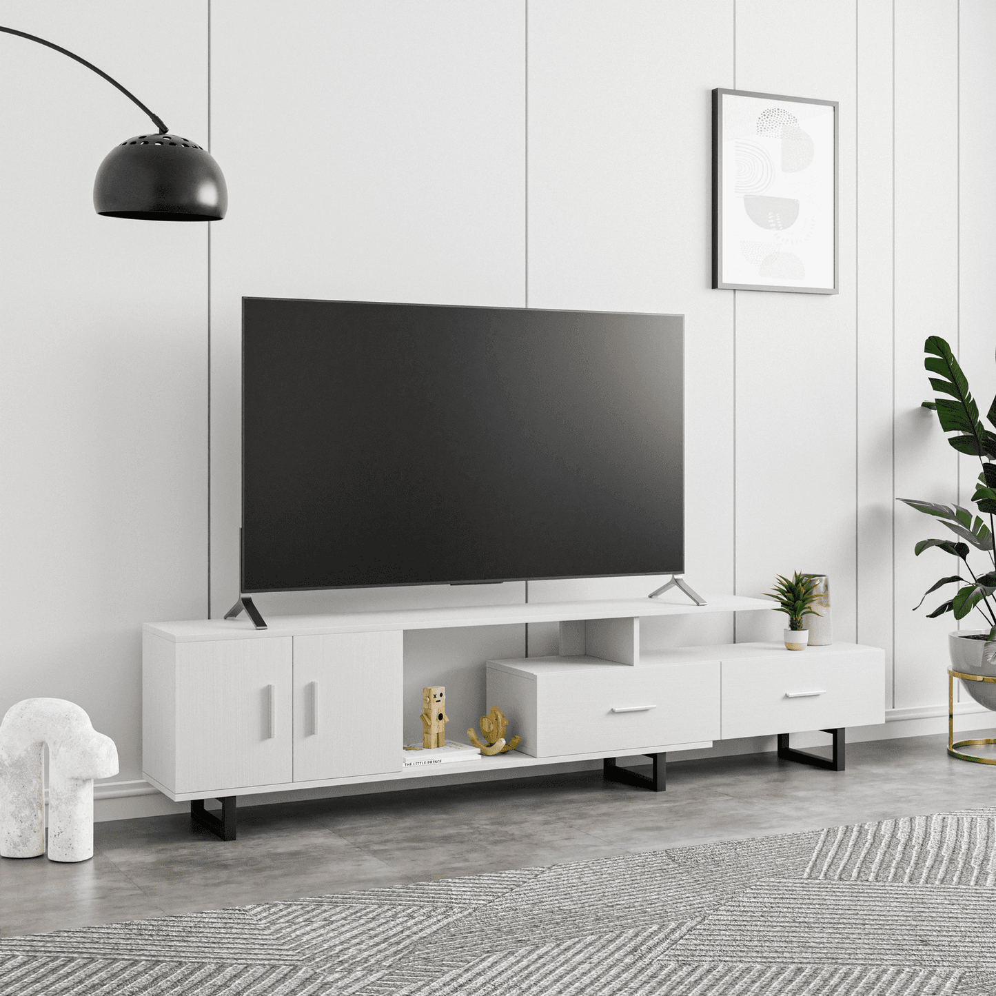 Avery Mid-Century Modern TV Stand with MDF Cabinet and Powder Coated Steel Legs