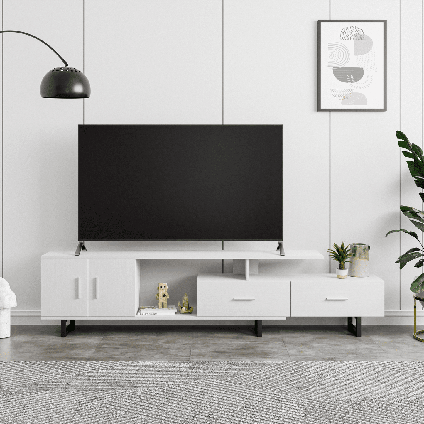 Avery Mid-Century Modern TV Stand with MDF Cabinet and Powder Coated Steel Legs