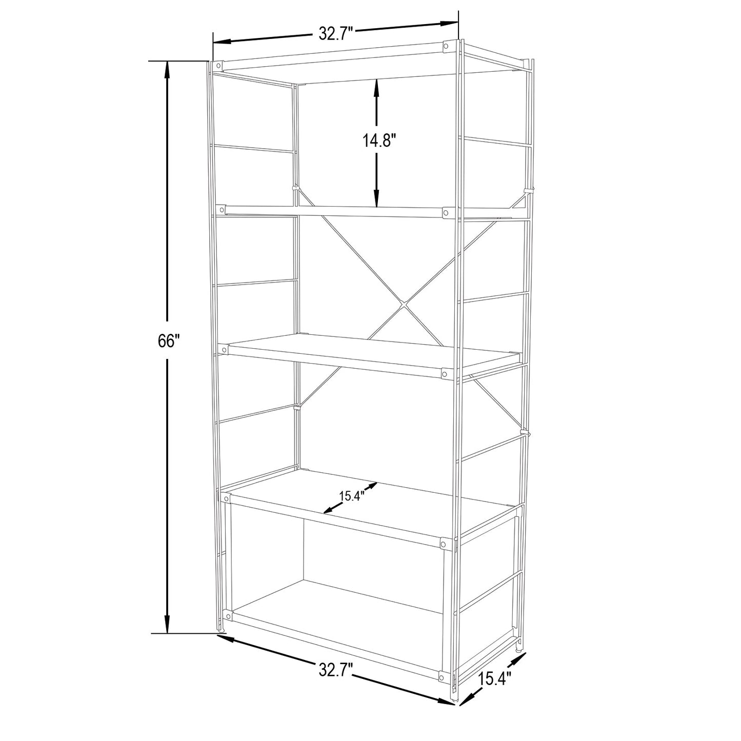 Brentwood Etagere Bookcase with White Powder Coated Steel Frame and Melamine Board Shelves