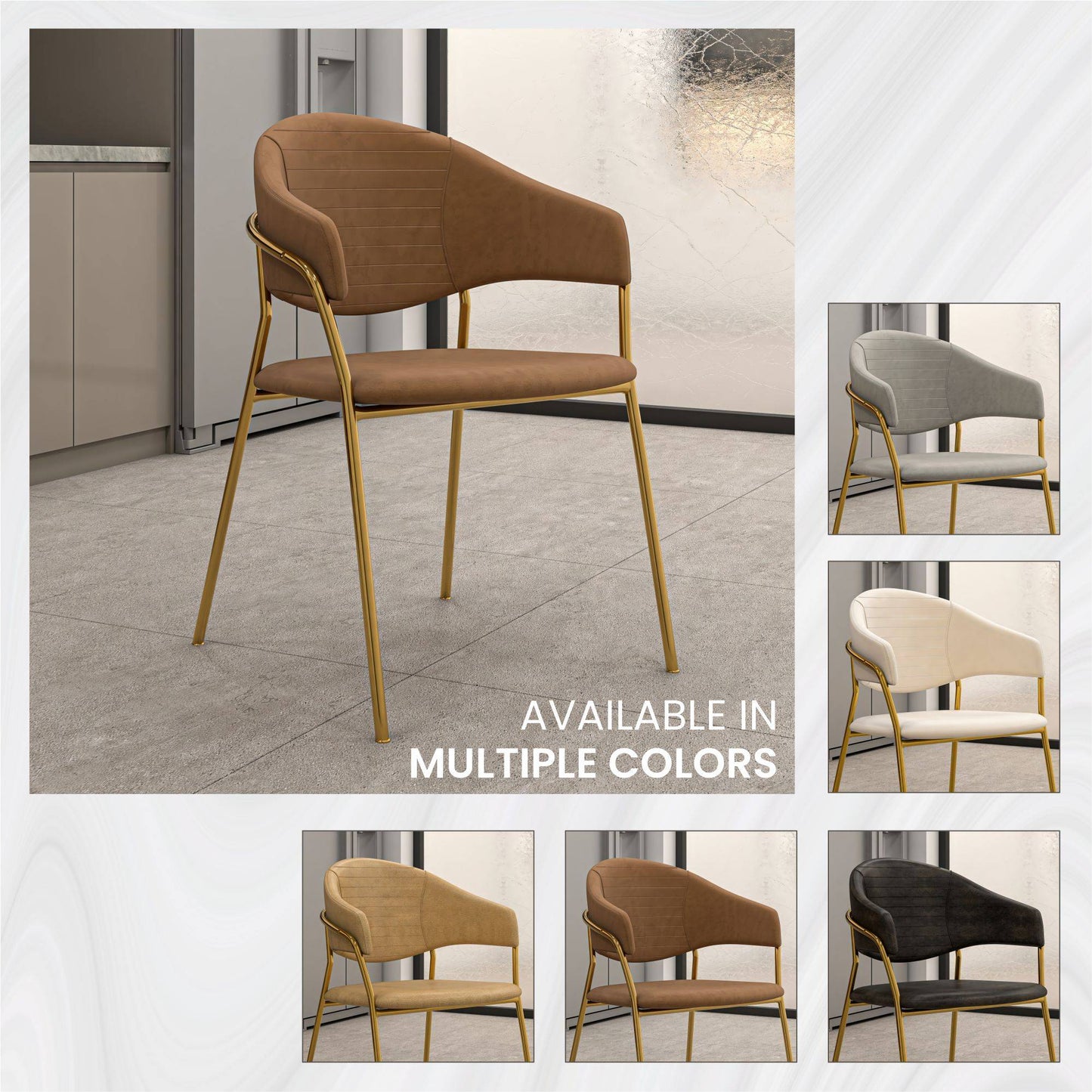 Bella Modern Dining Chair Upholstered in Leather With Stainless Steel Base Set of 2