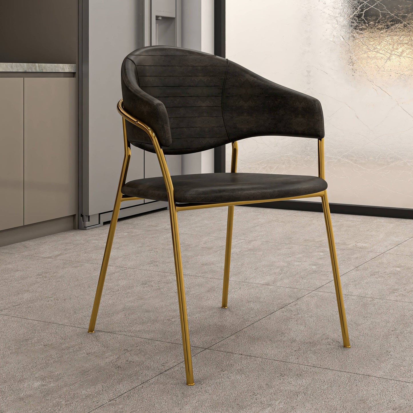 Bella Modern Dining Chair Upholstered in Leather With Stainless Steel Base Set of 4