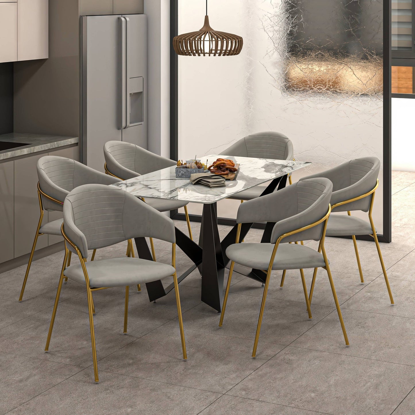 Bella Modern Dining Chair Upholstered in Leather With Stainless Steel Base Set of 2