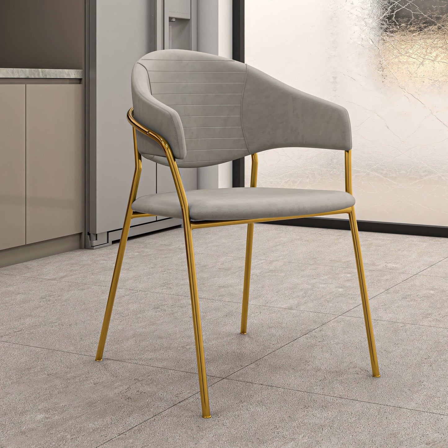 Bella Modern Dining Chair Upholstered in Leather With Stainless Steel Base Set of 2