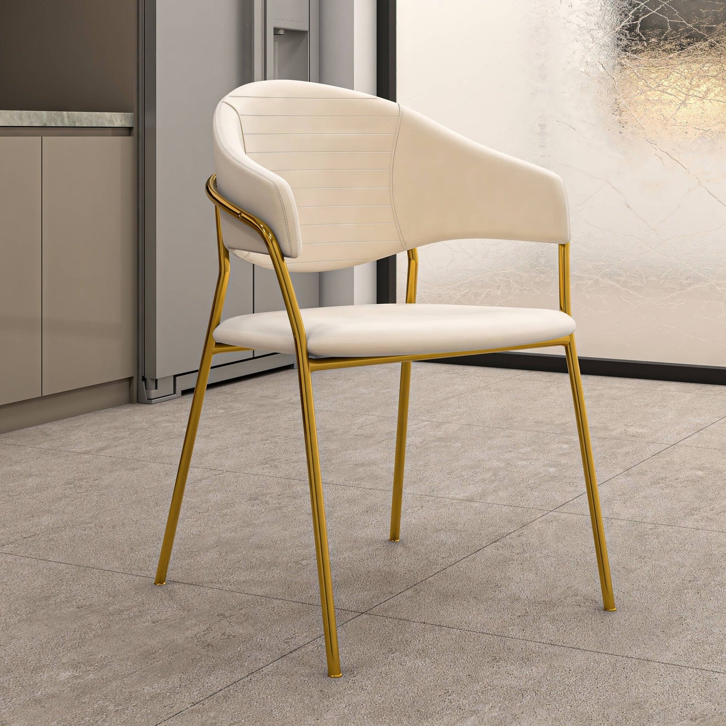 Bella Modern Dining Chair Upholstered in Leather With Stainless Steel Base Set of 2