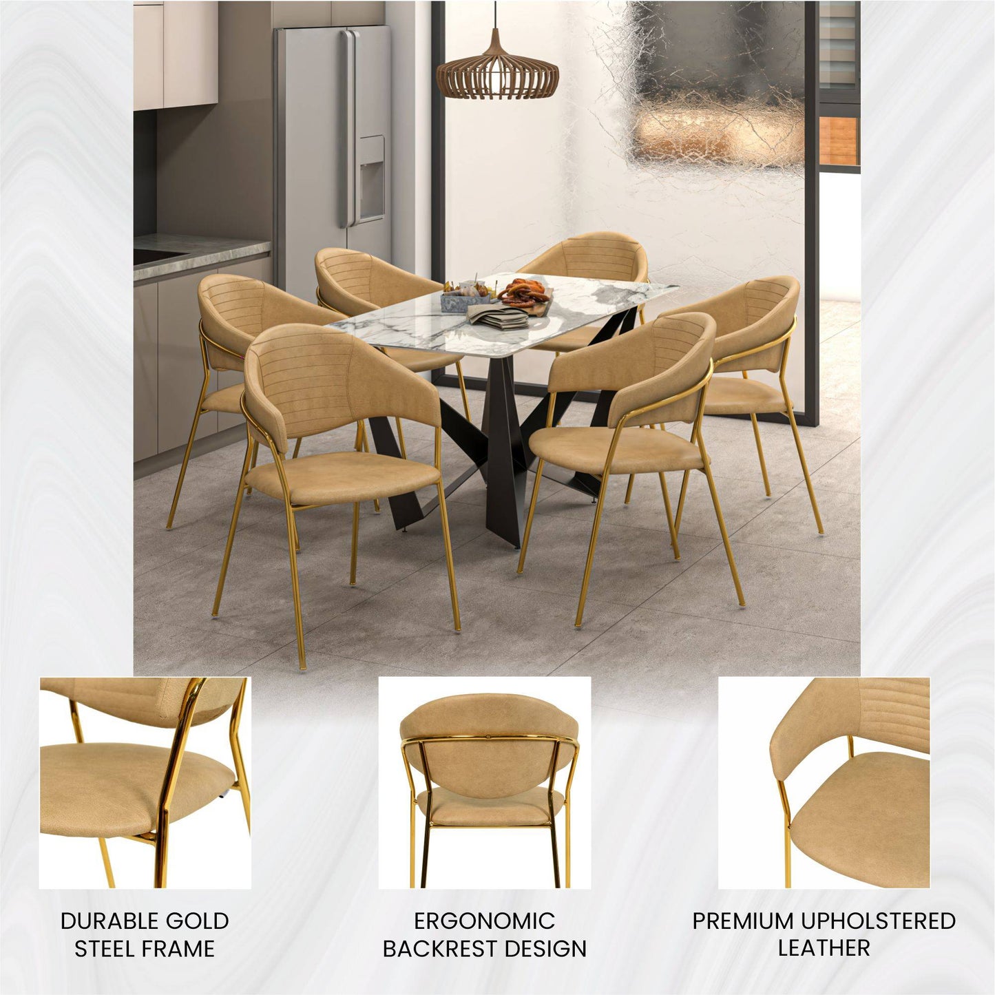 Bella Modern Dining Chair Upholstered in Leather With Stainless Steel Base Set of 2