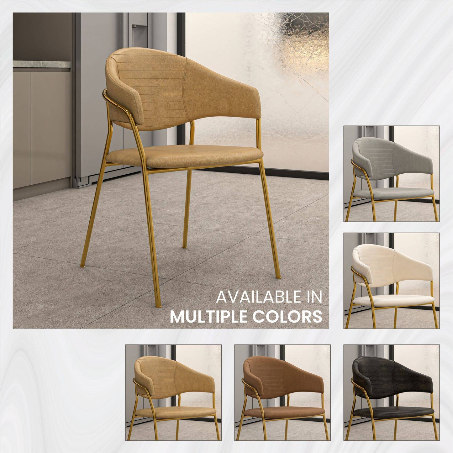 Bella Modern Dining Chair Upholstered in Leather With Stainless Steel Base Set of 2