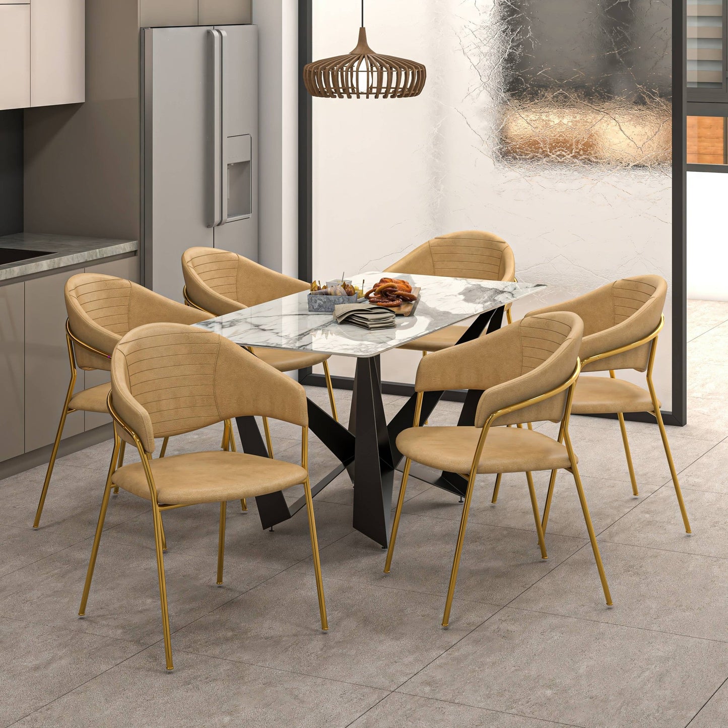 Bella Modern Dining Chair Upholstered in Leather With Stainless Steel Base Set of 2
