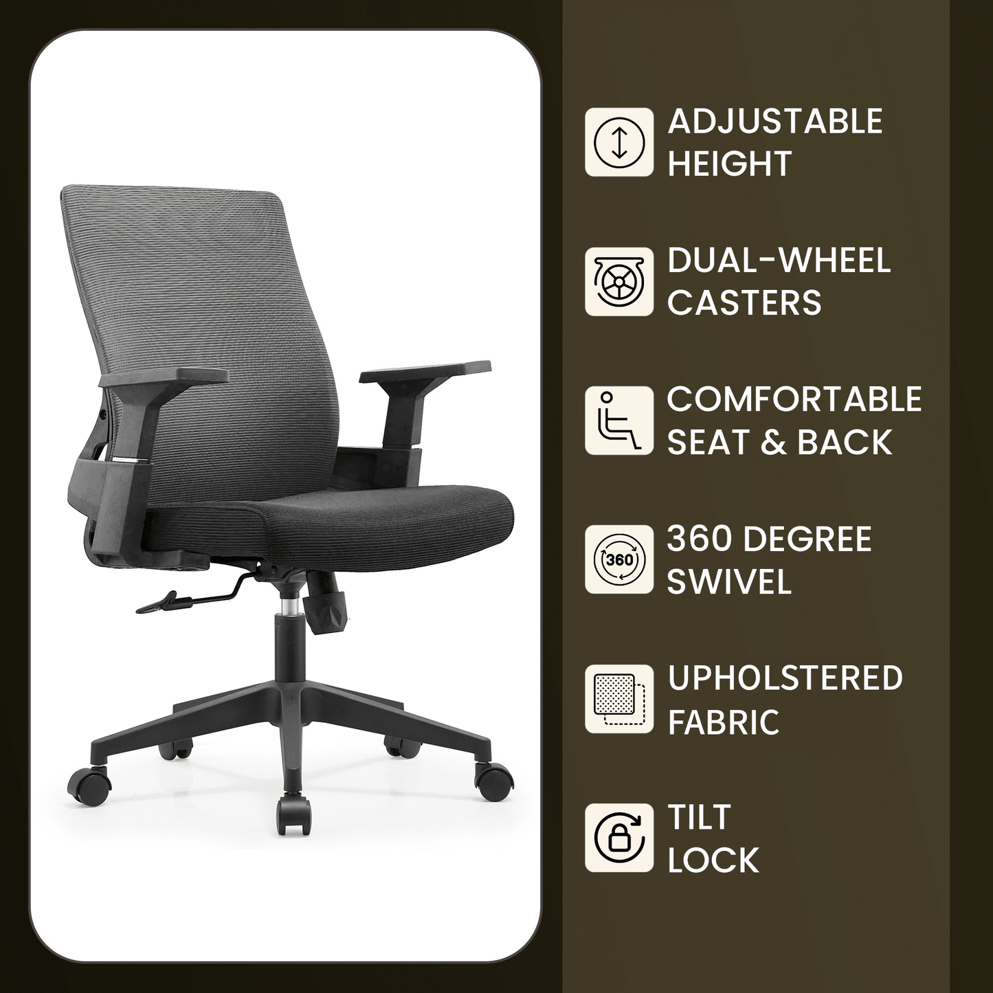 Brio Mid-Back Adjustable Office Chair Upholstered in Cotton
