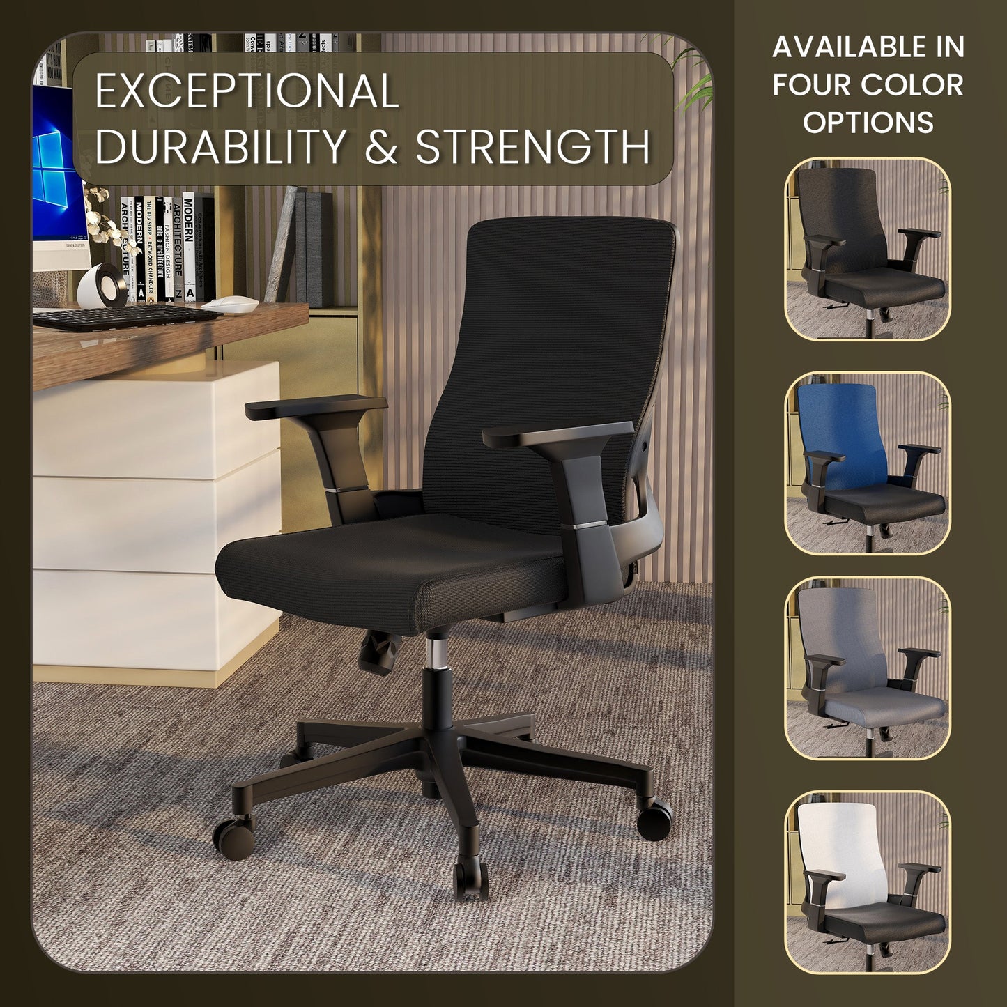 Brio Mid-Back Adjustable Office Chair Upholstered in Cotton