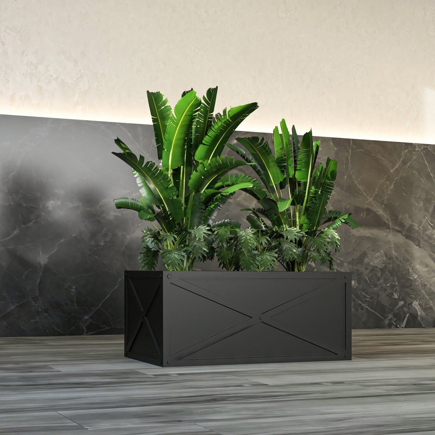 Bonsai Fiberglass and Clay Planter - Rectangular Weather-Resistant Planter Box with Drainage Holes
