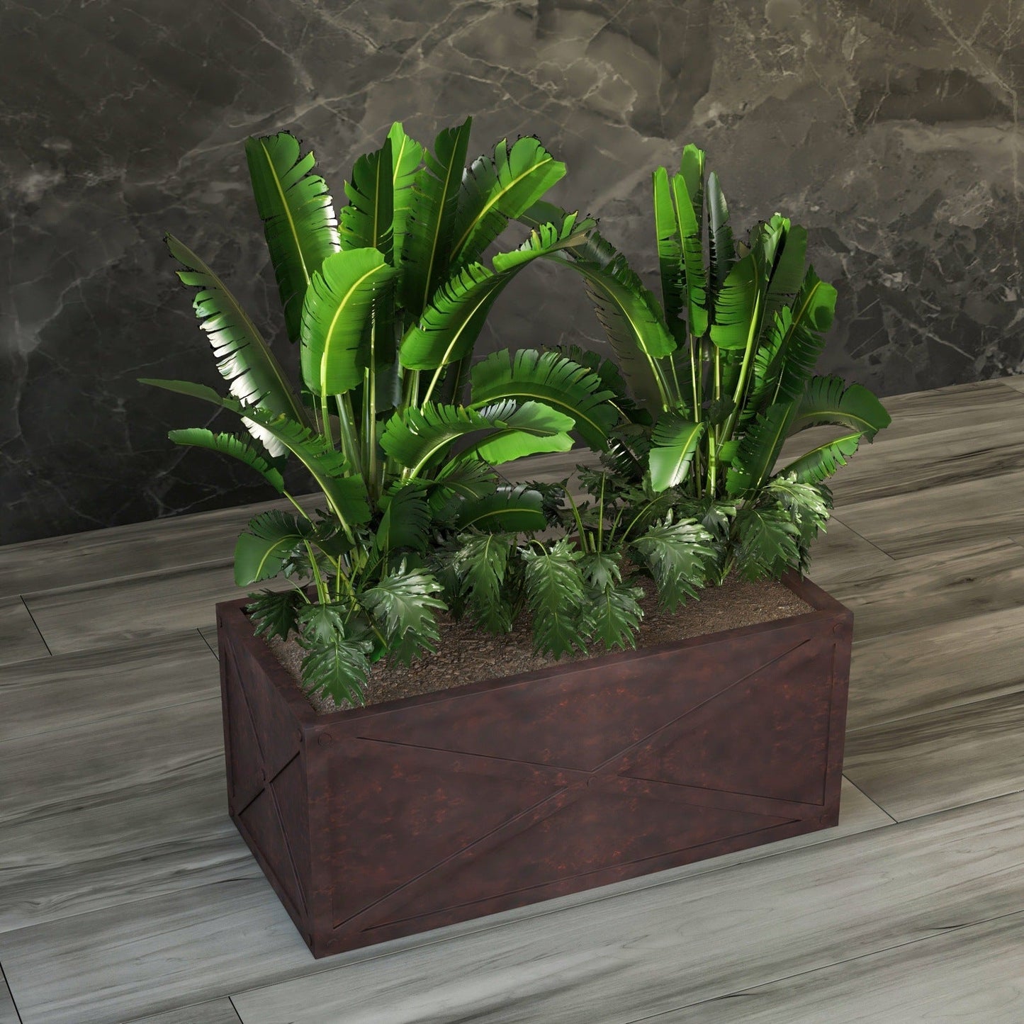 Bonsai Fiberglass and Clay Planter - Rectangular Weather-Resistant Planter Box with Drainage Holes