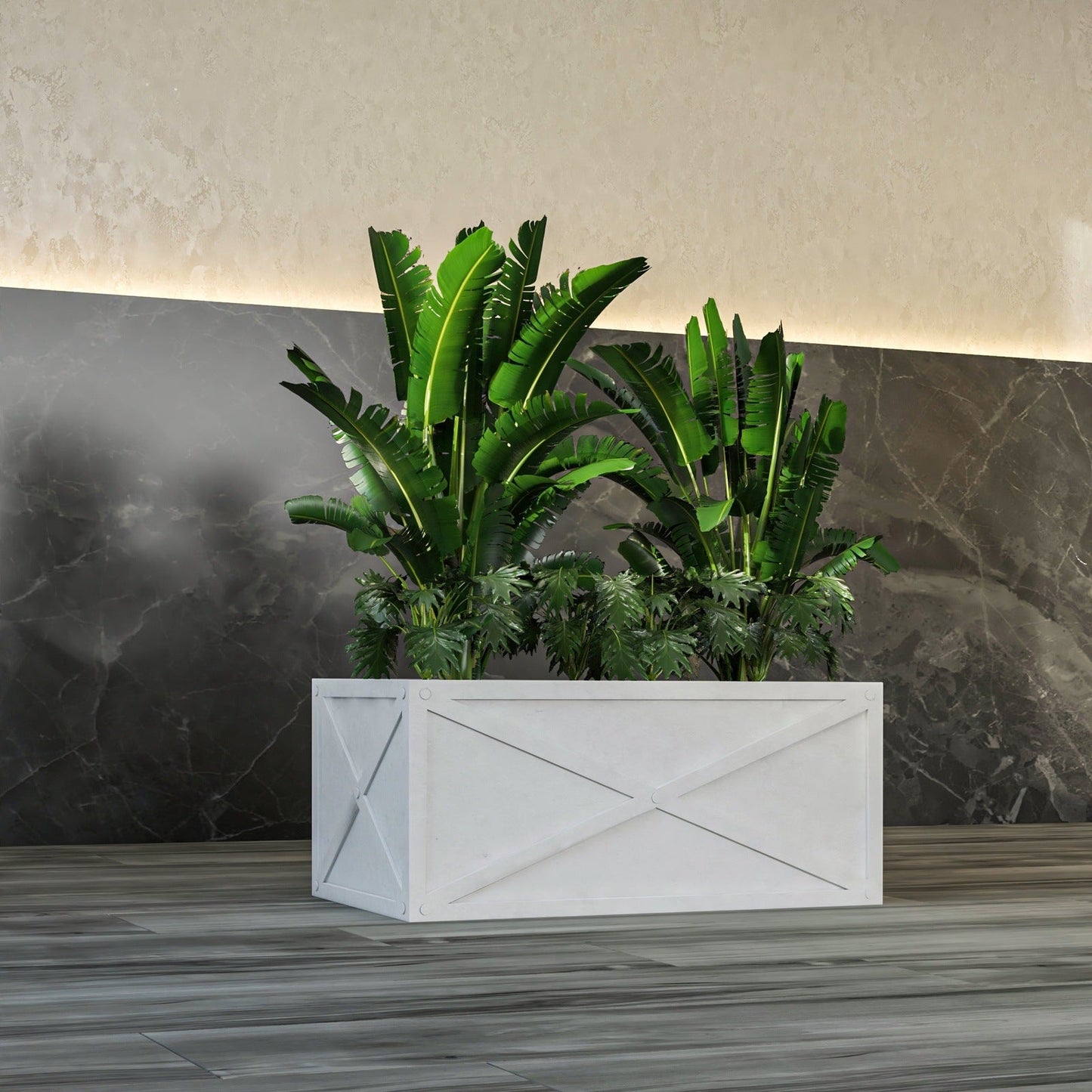Bonsai Fiberglass and Clay Planter - Rectangular Weather-Resistant Planter Box with Drainage Holes