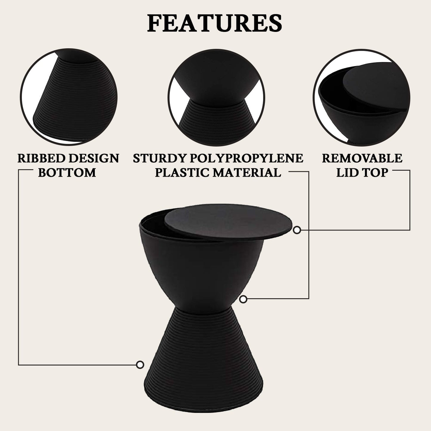 Boyd Storage Round Side End Table in Polypropylene Plastic