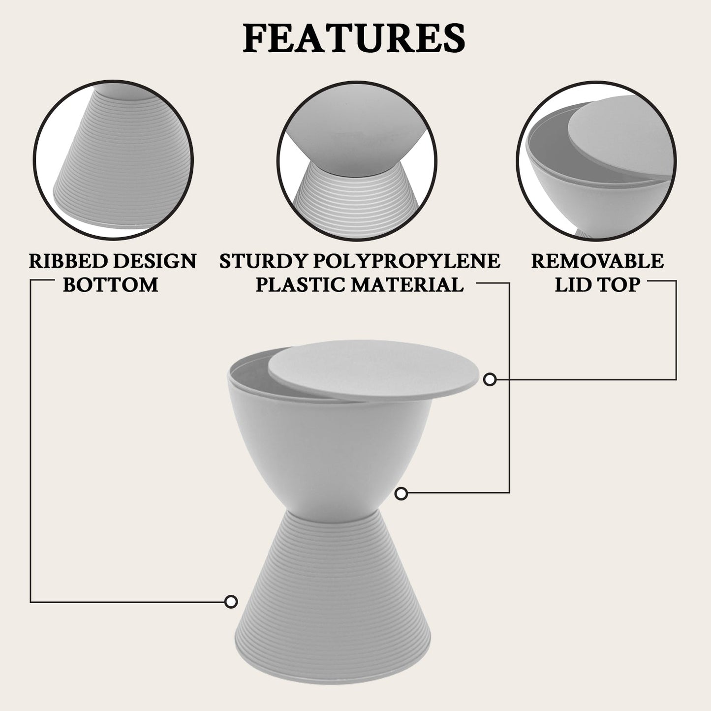 Boyd Storage Round Side End Table in Polypropylene Plastic