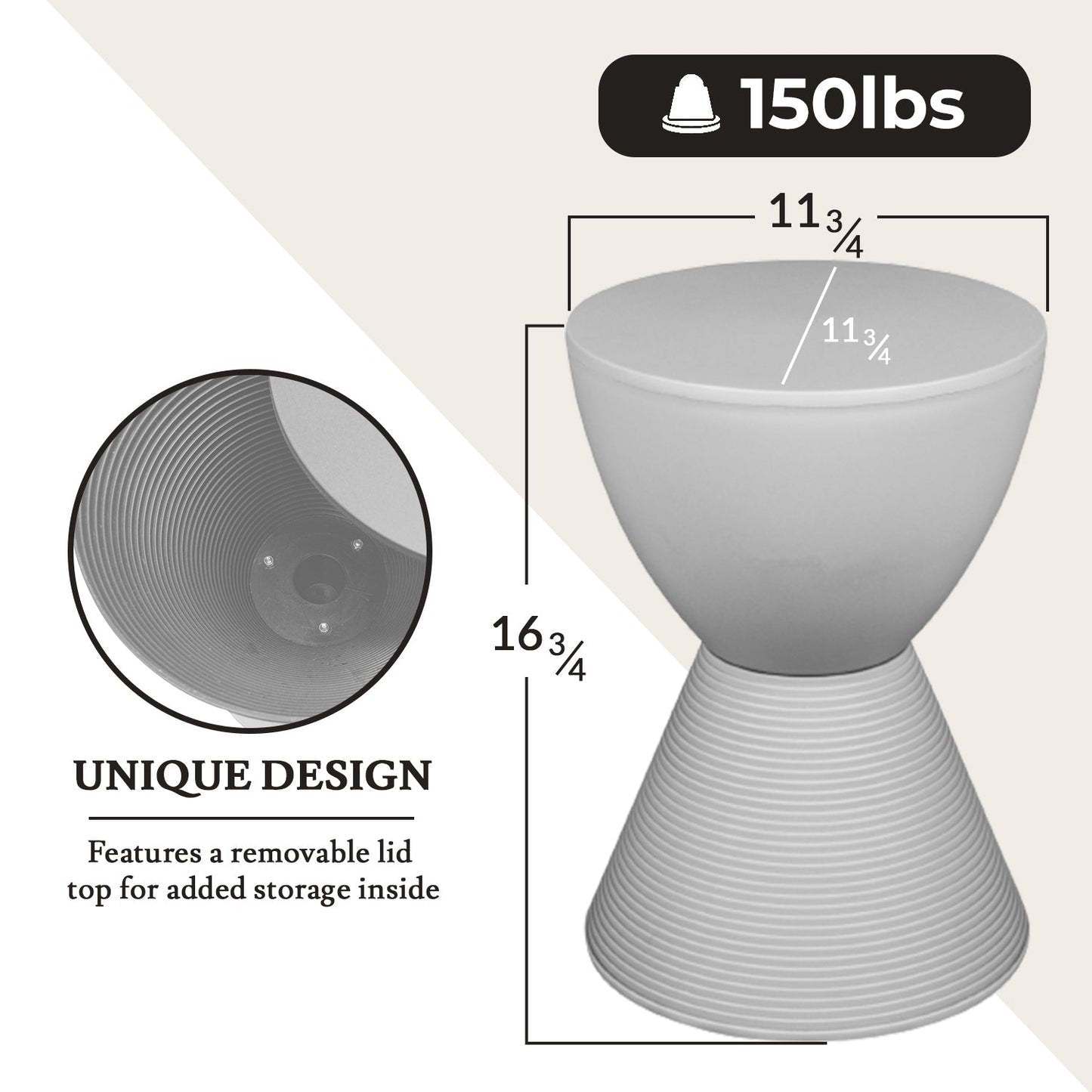 Boyd Storage Round Side End Table in Polypropylene Plastic