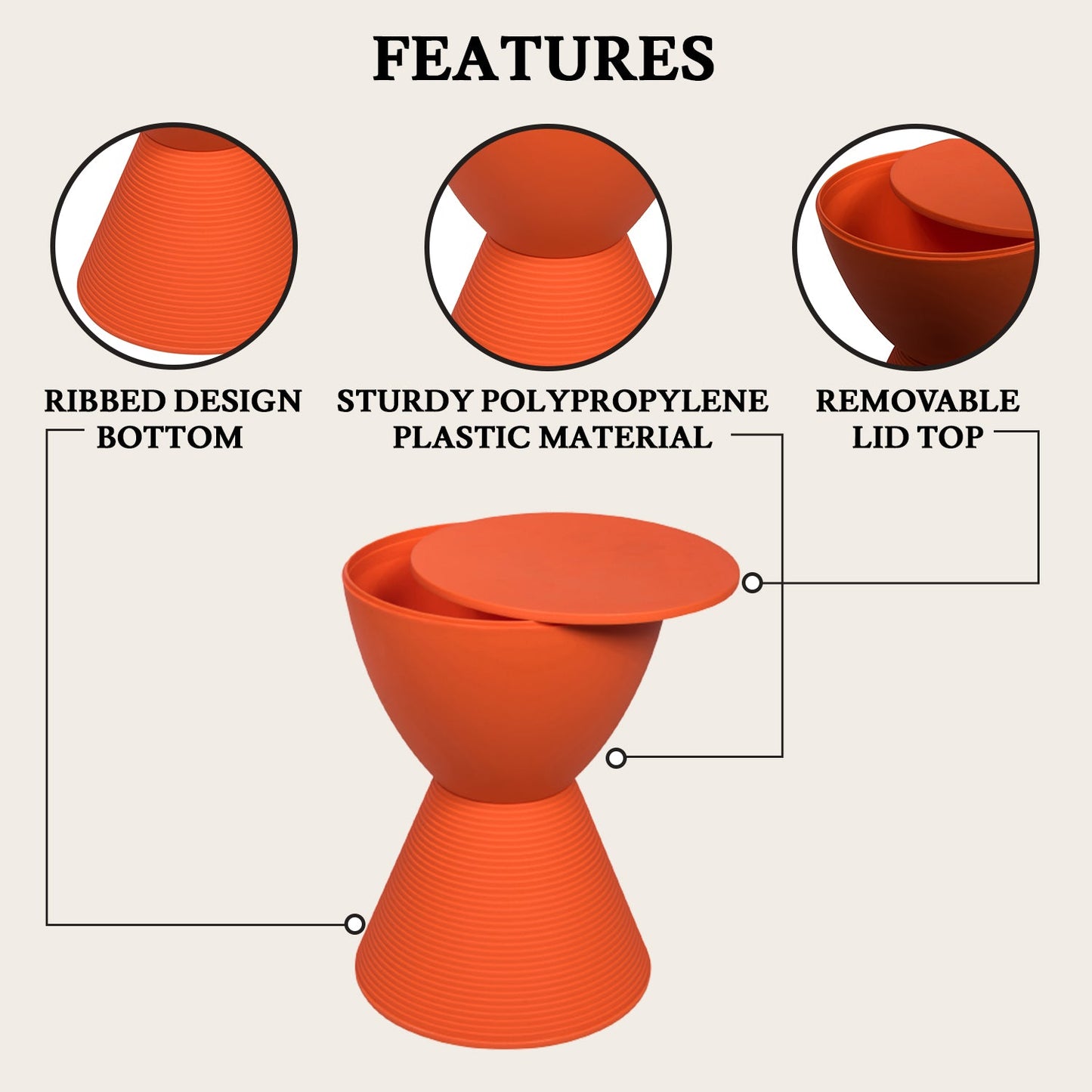 Boyd Storage Round Side End Table in Polypropylene Plastic